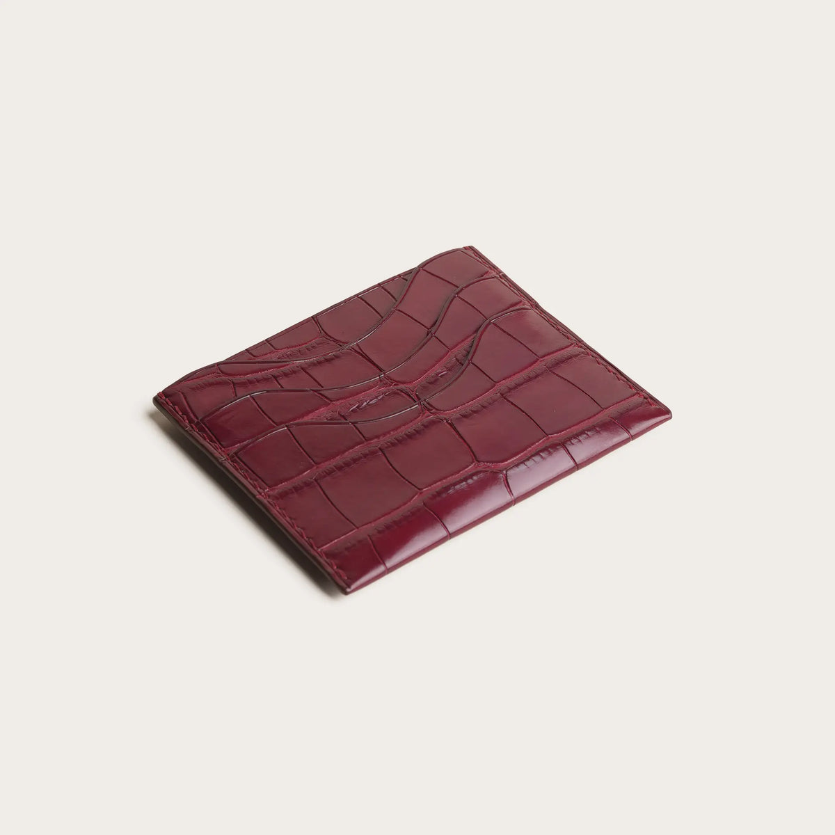 Burgundy Alligator Leather Card Holder - Sinuous Lines