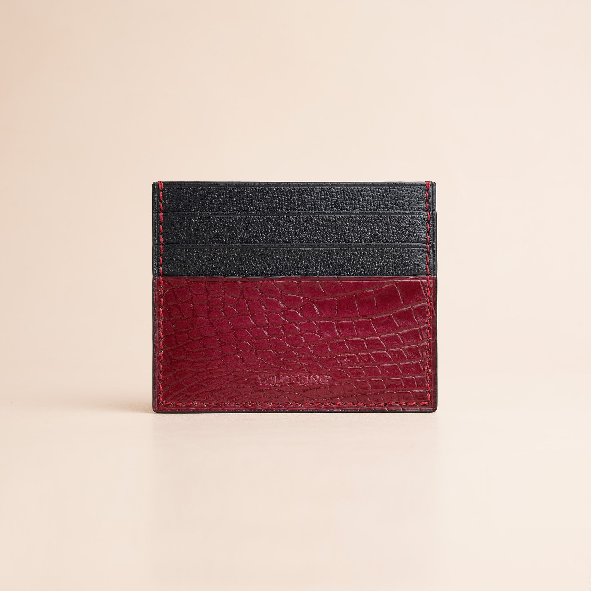 Burgundy Alligator mix Black Togo Leather Card Holder