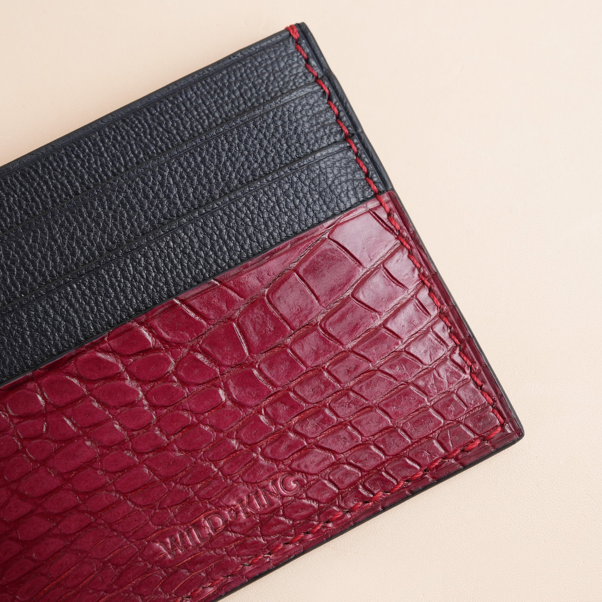 Burgundy Alligator mix Black Togo Leather Card Holder