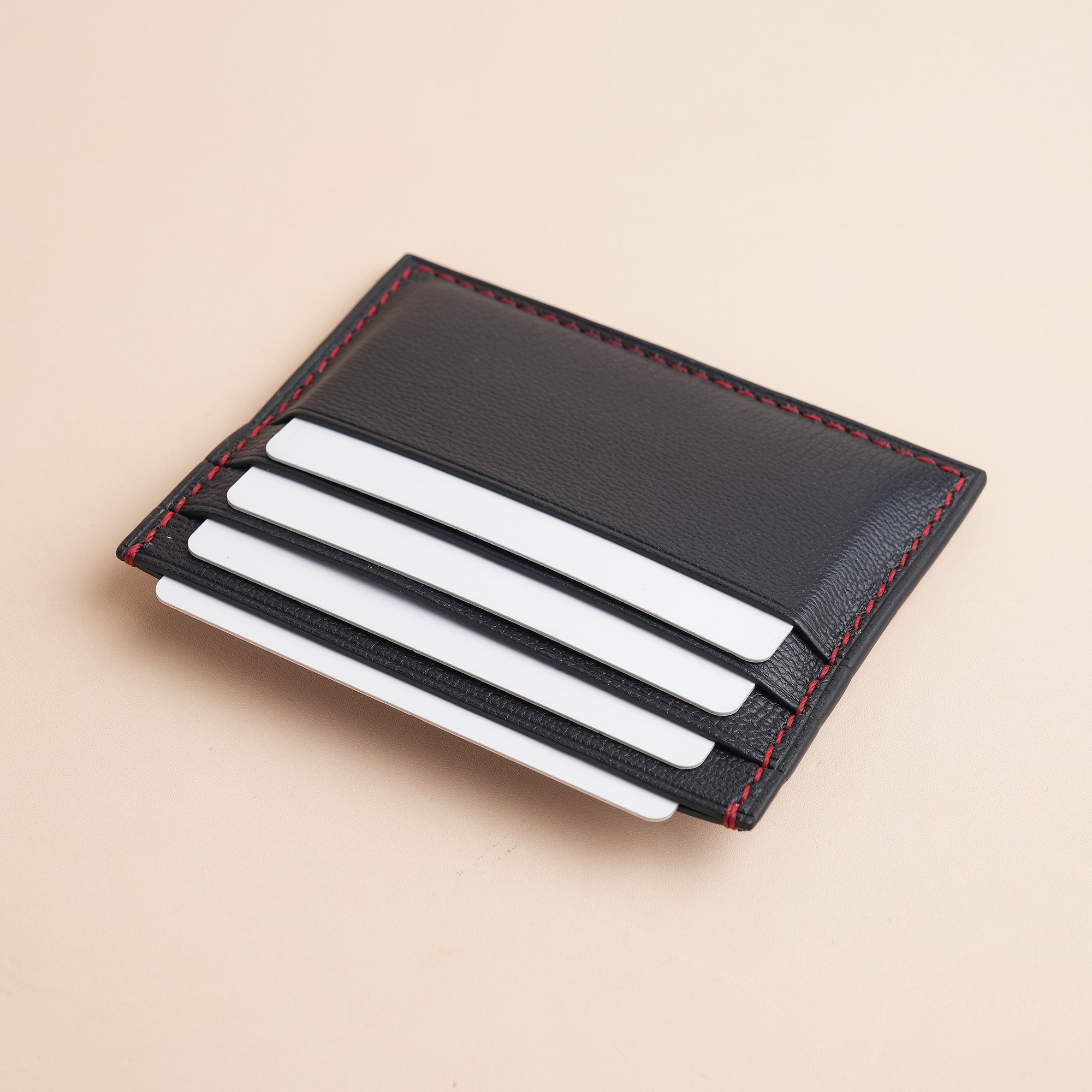 Burgundy Alligator mix Black Togo Leather Card Holder