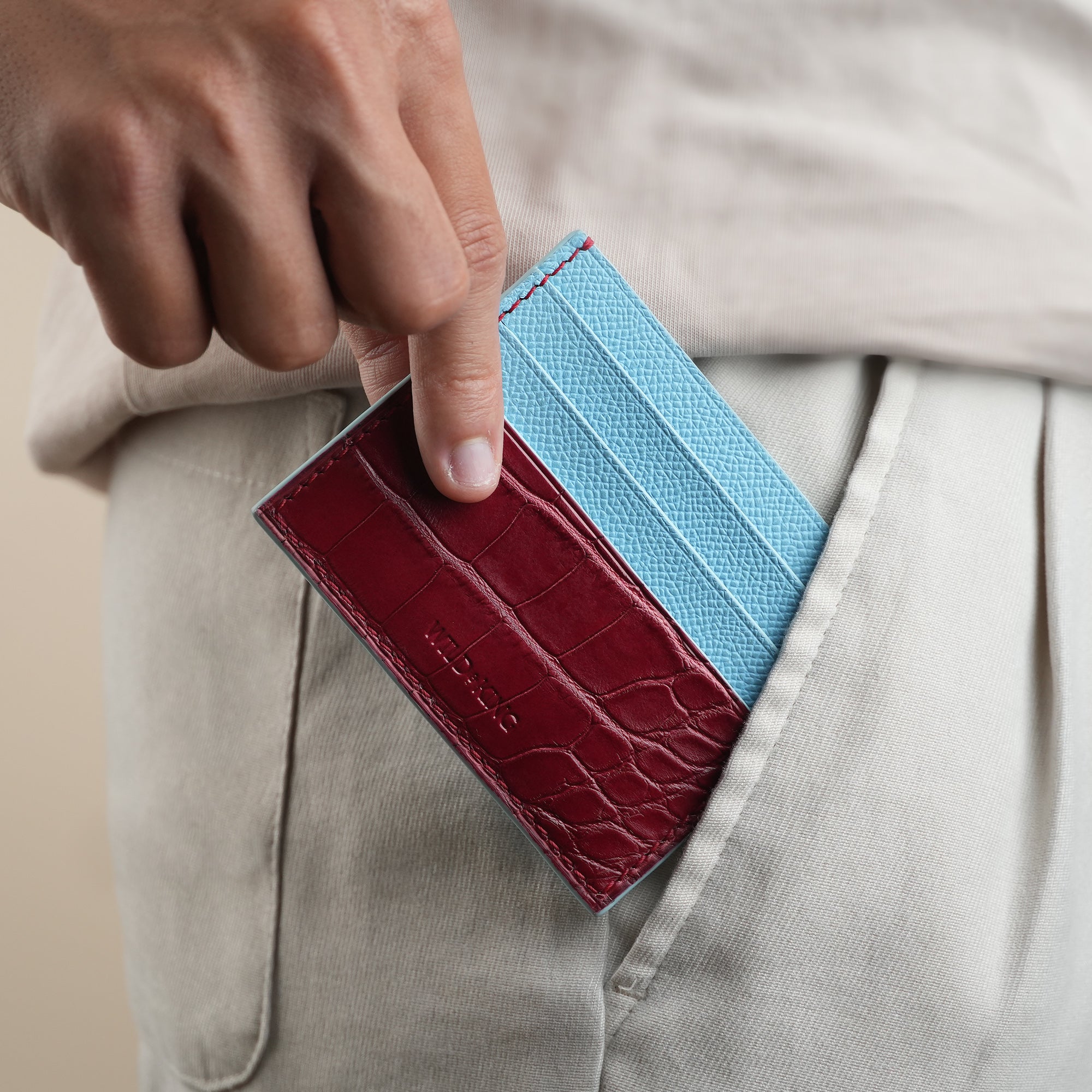 Burgundy Alligator mix Miami Blue Epsom Leather Card Holder