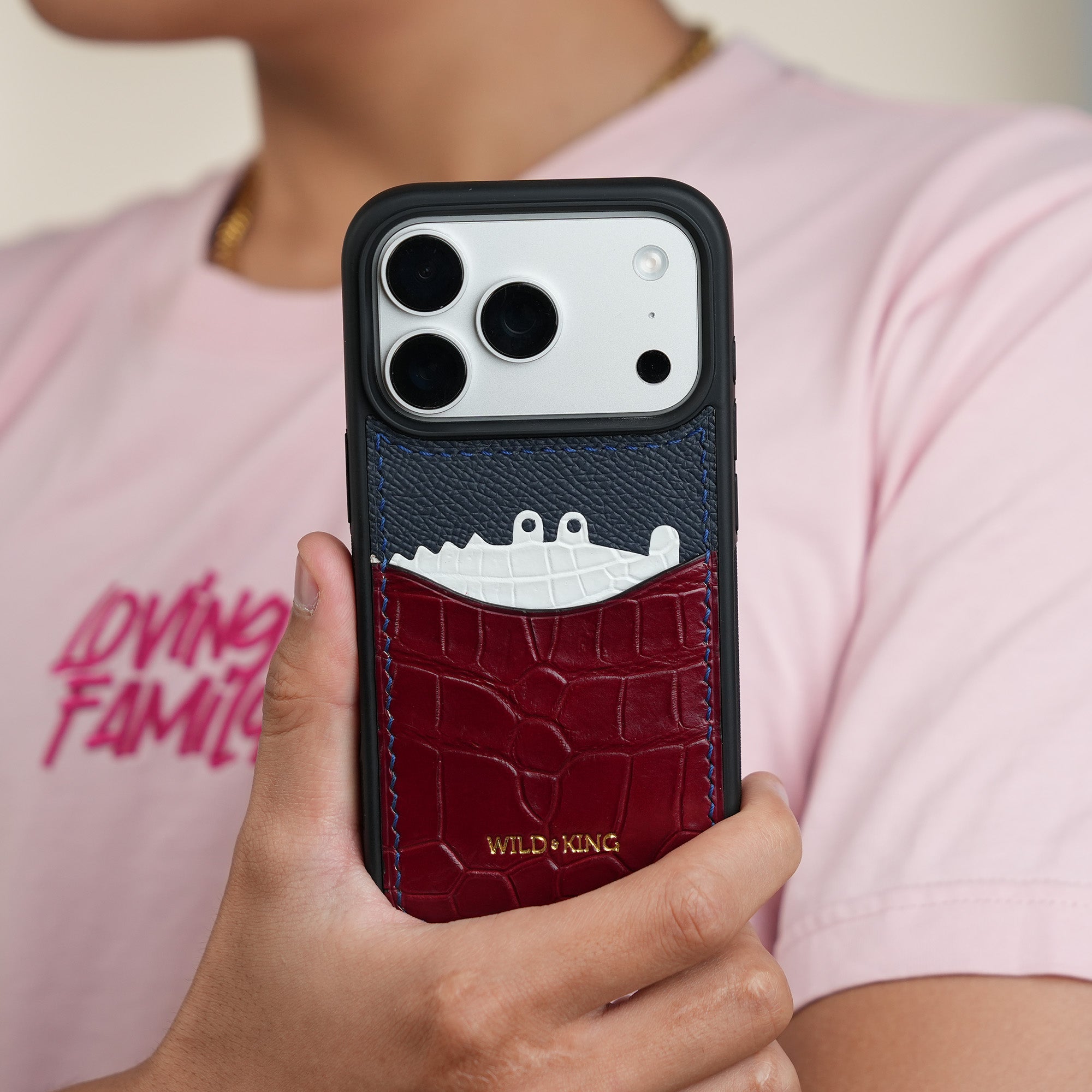 Burgundy Crocodile Leather Iphone Case with Card Holder - Stupid Alligator