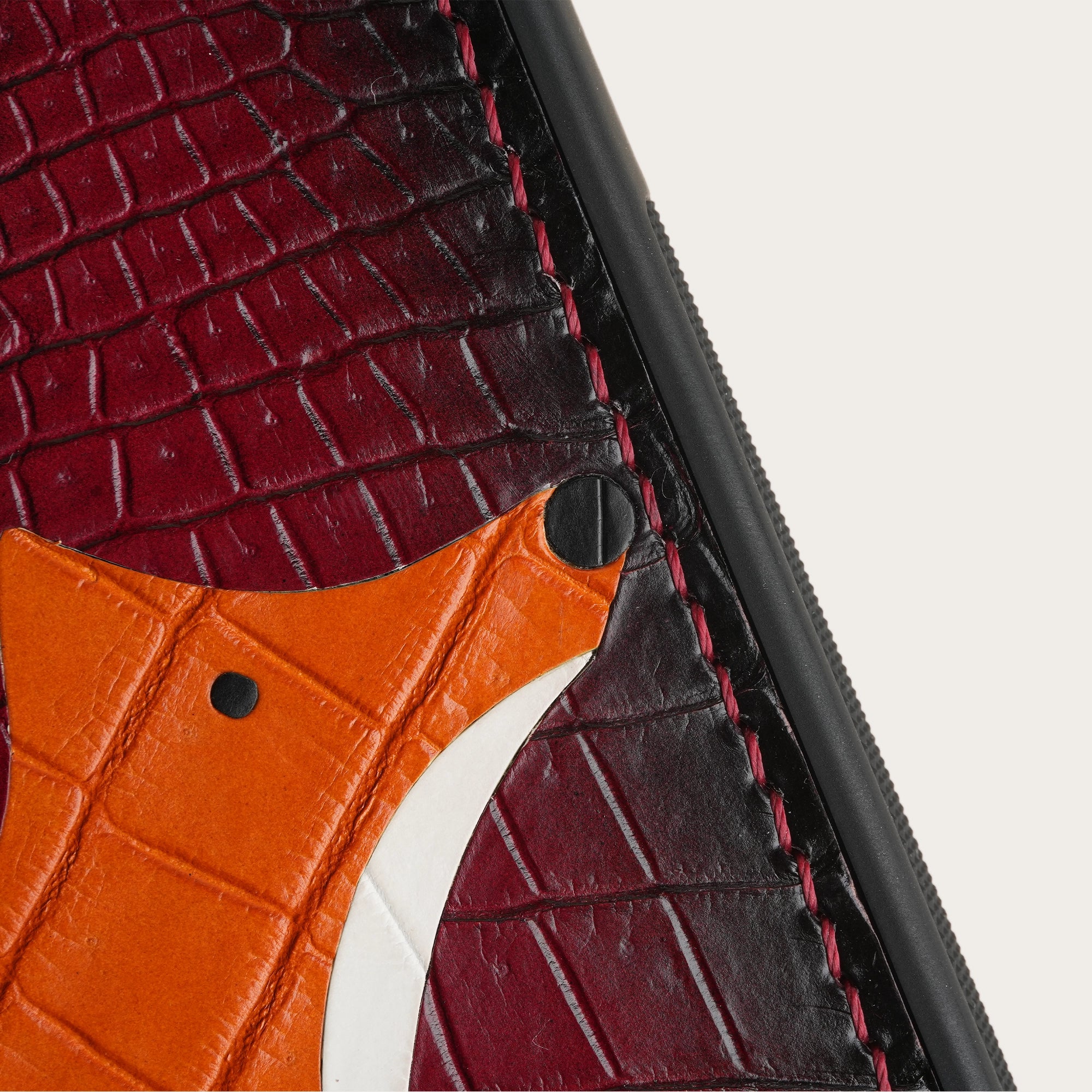 Burgundy Crocodile Leather Phone Case - Fox Design - Patina Finish