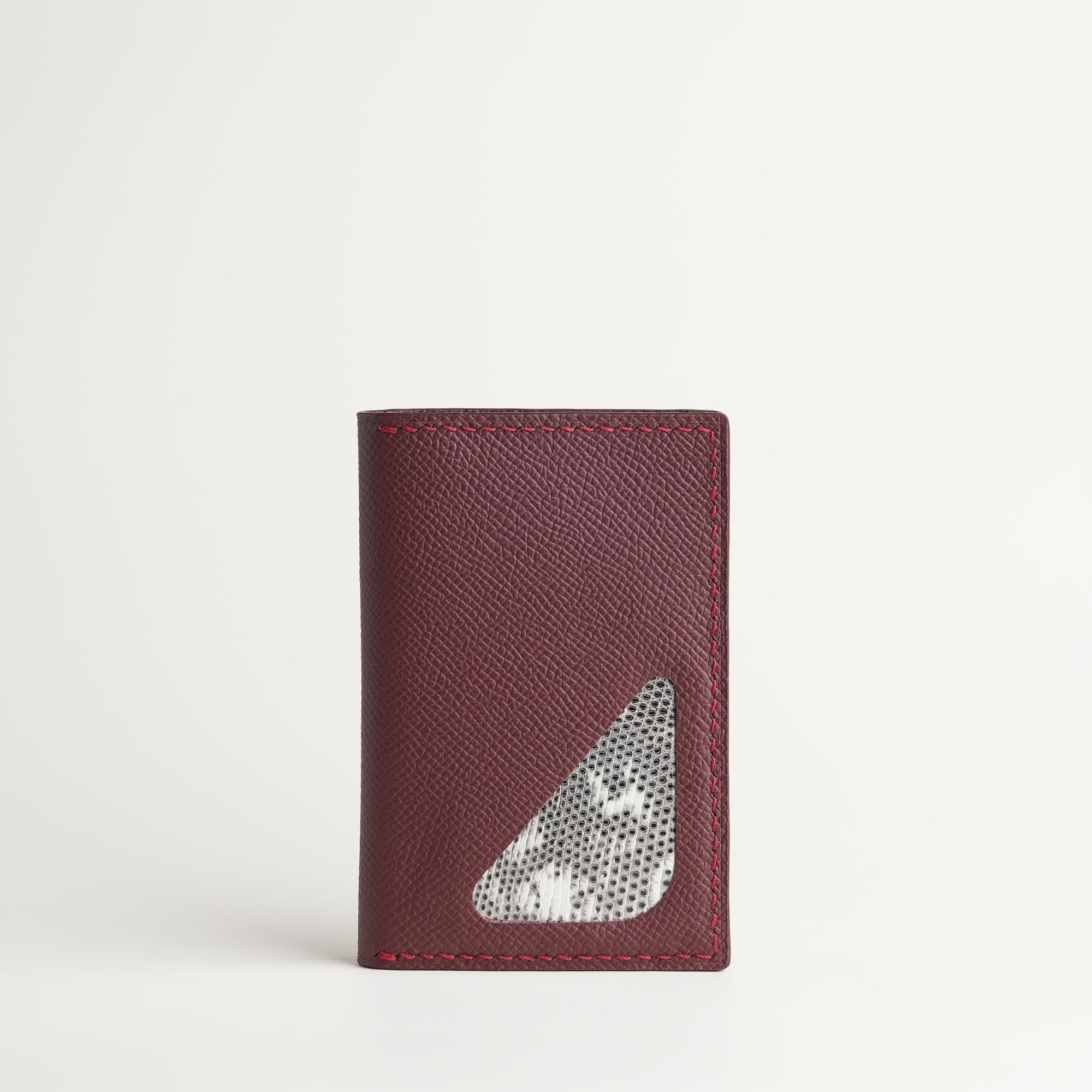 Burgundy Epsom mix Lizard Leather Bifold Wallet - Natural Pattern
