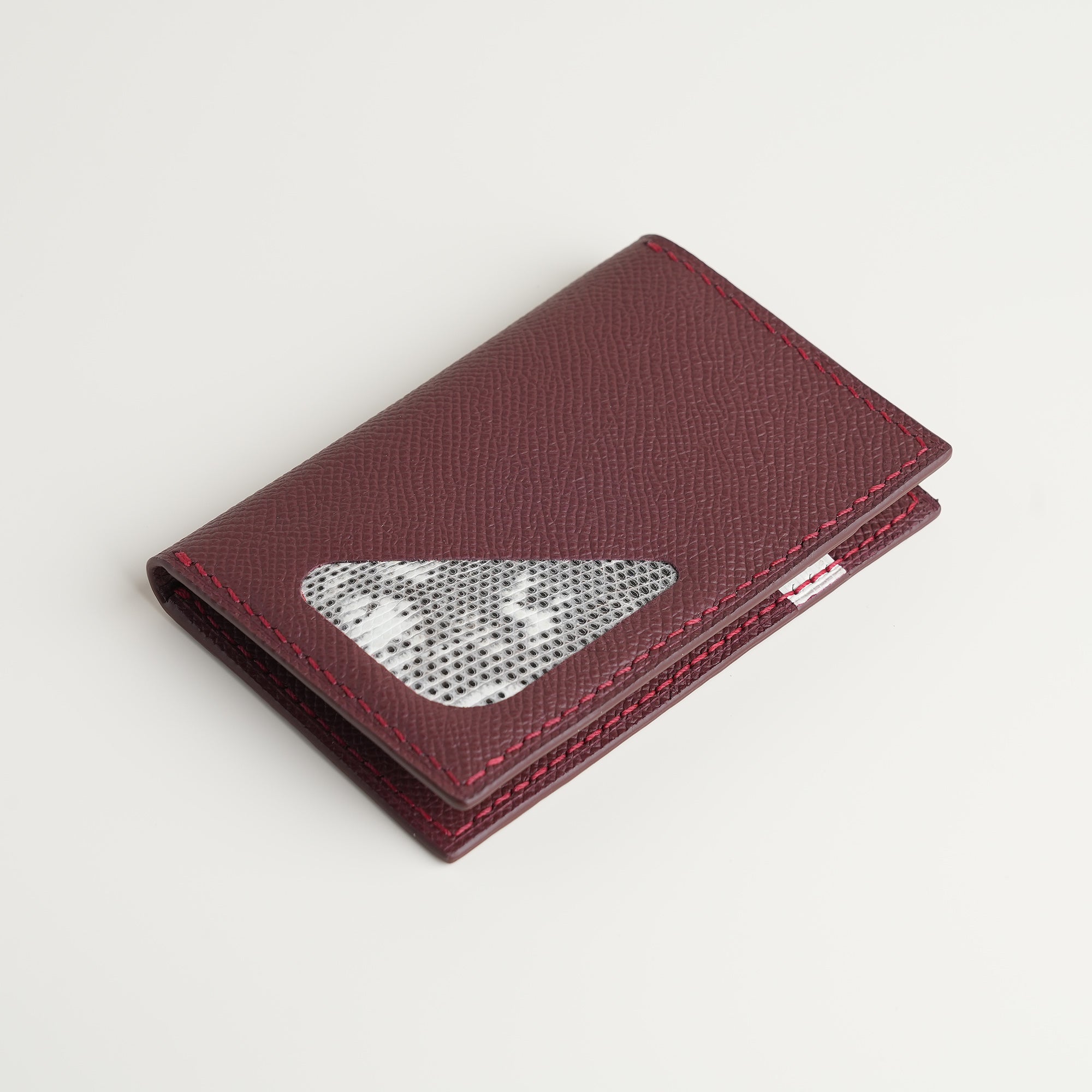 Burgundy Epsom mix Lizard Leather Bifold Wallet - Natural Pattern