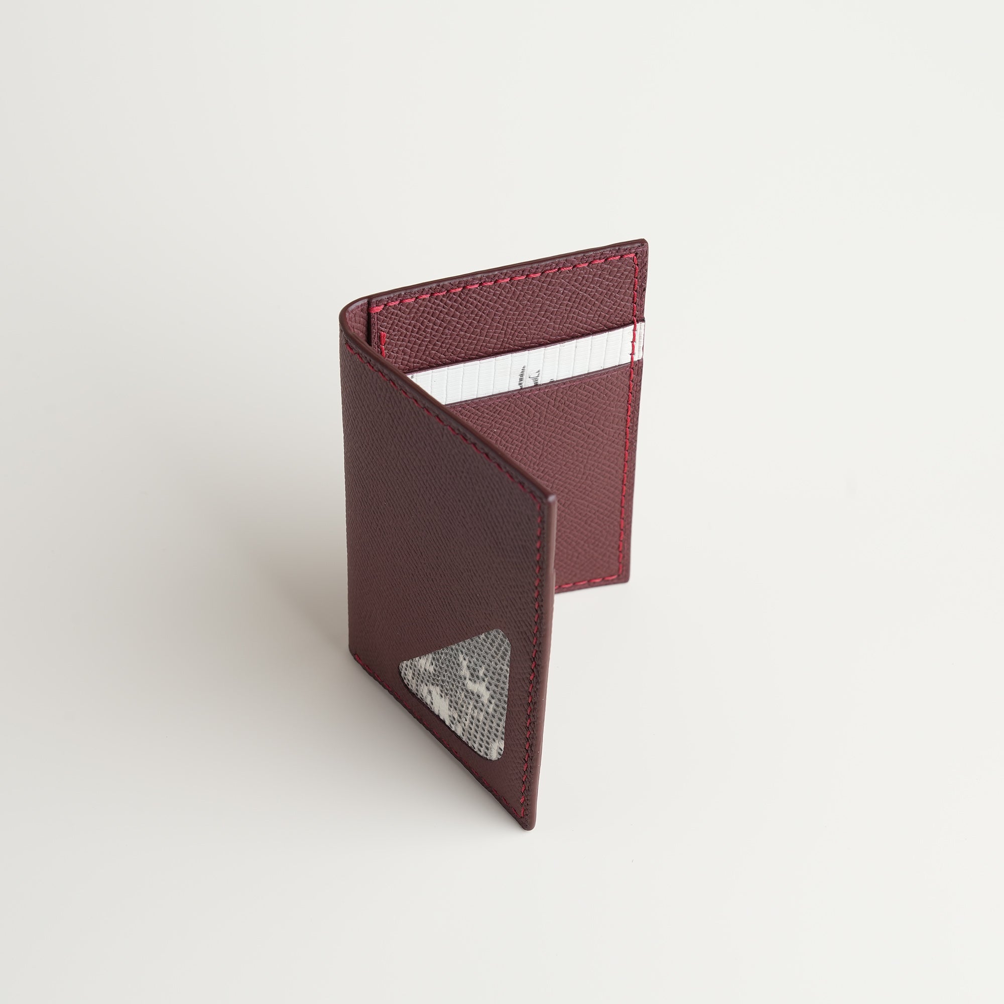 Burgundy Epsom mix Lizard Leather Bifold Wallet - Natural Pattern