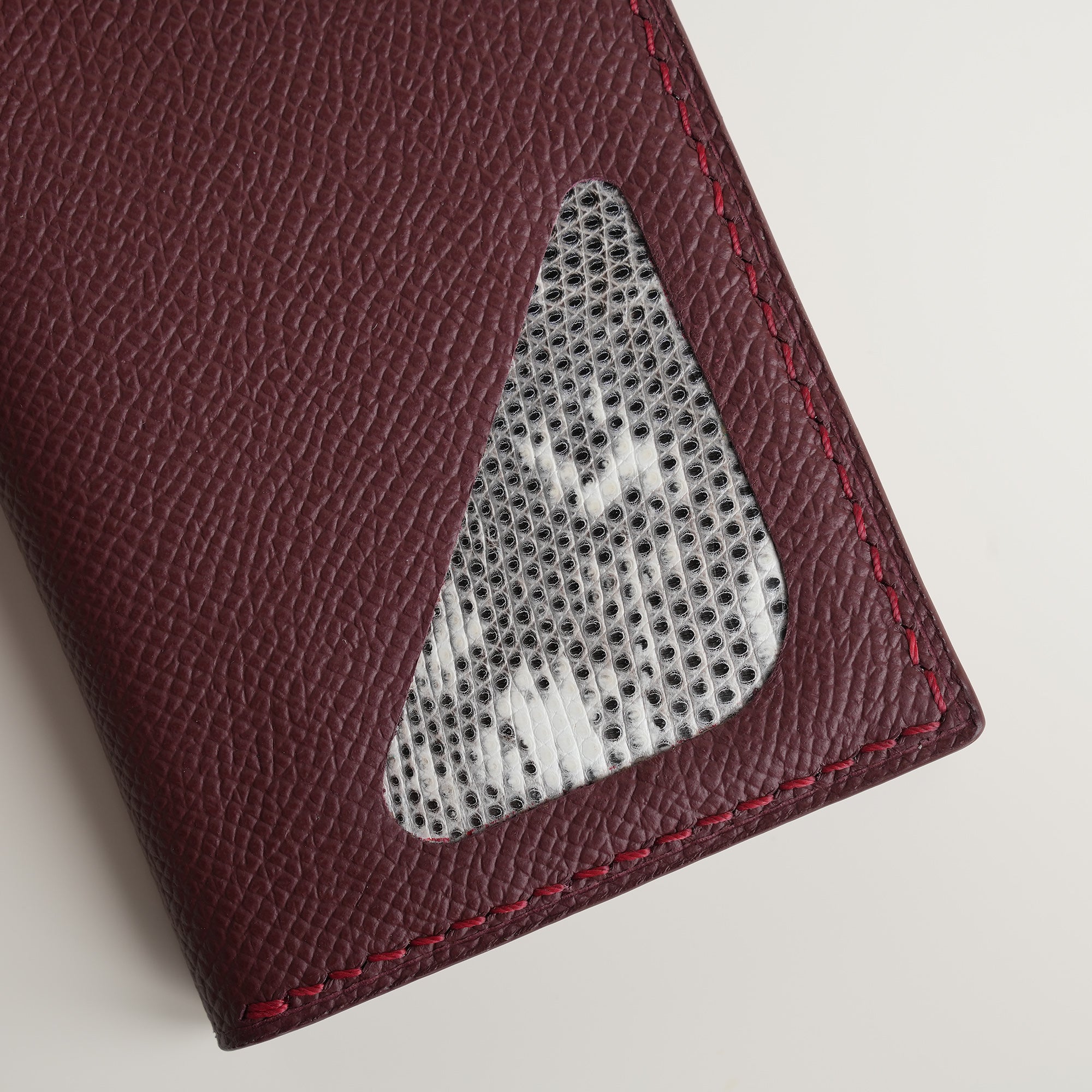 Burgundy Epsom mix Lizard Leather Bifold Wallet - Natural Pattern