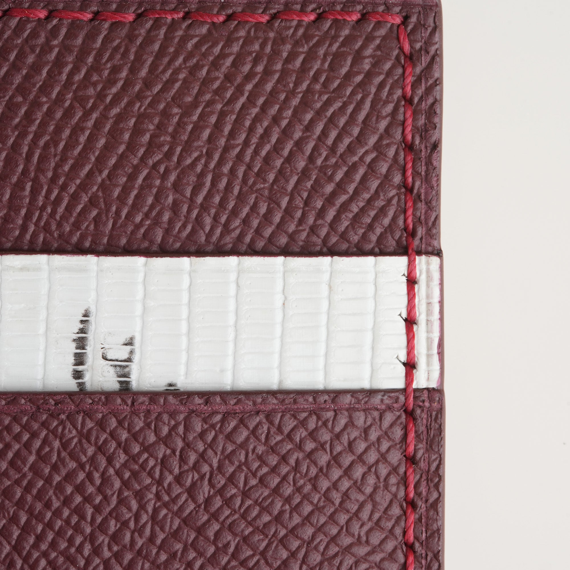 Burgundy Epsom mix Lizard Leather Bifold Wallet - Natural Pattern