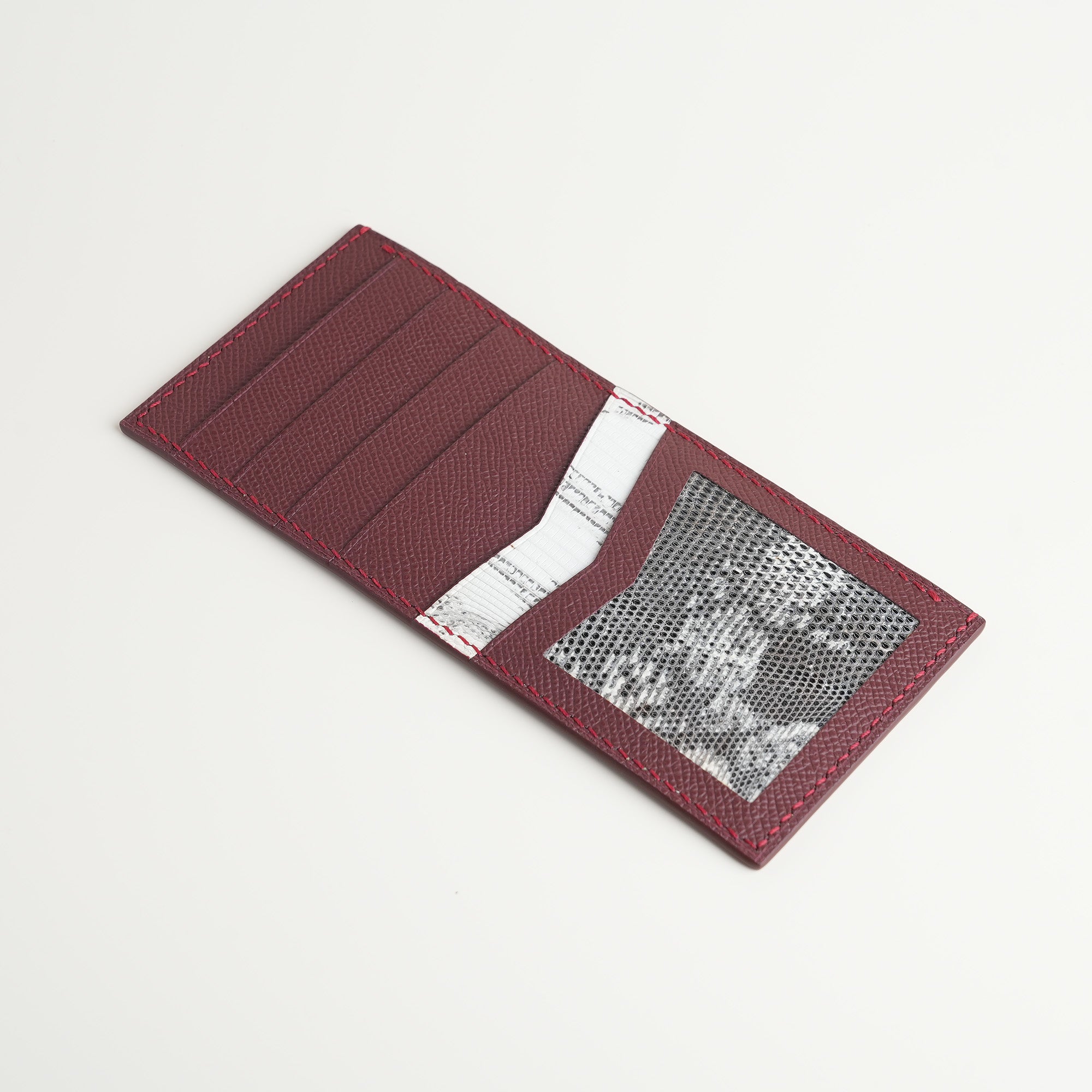 Burgundy Epsom mix Lizard Leather Vertical Card Holder - Natural Pattern