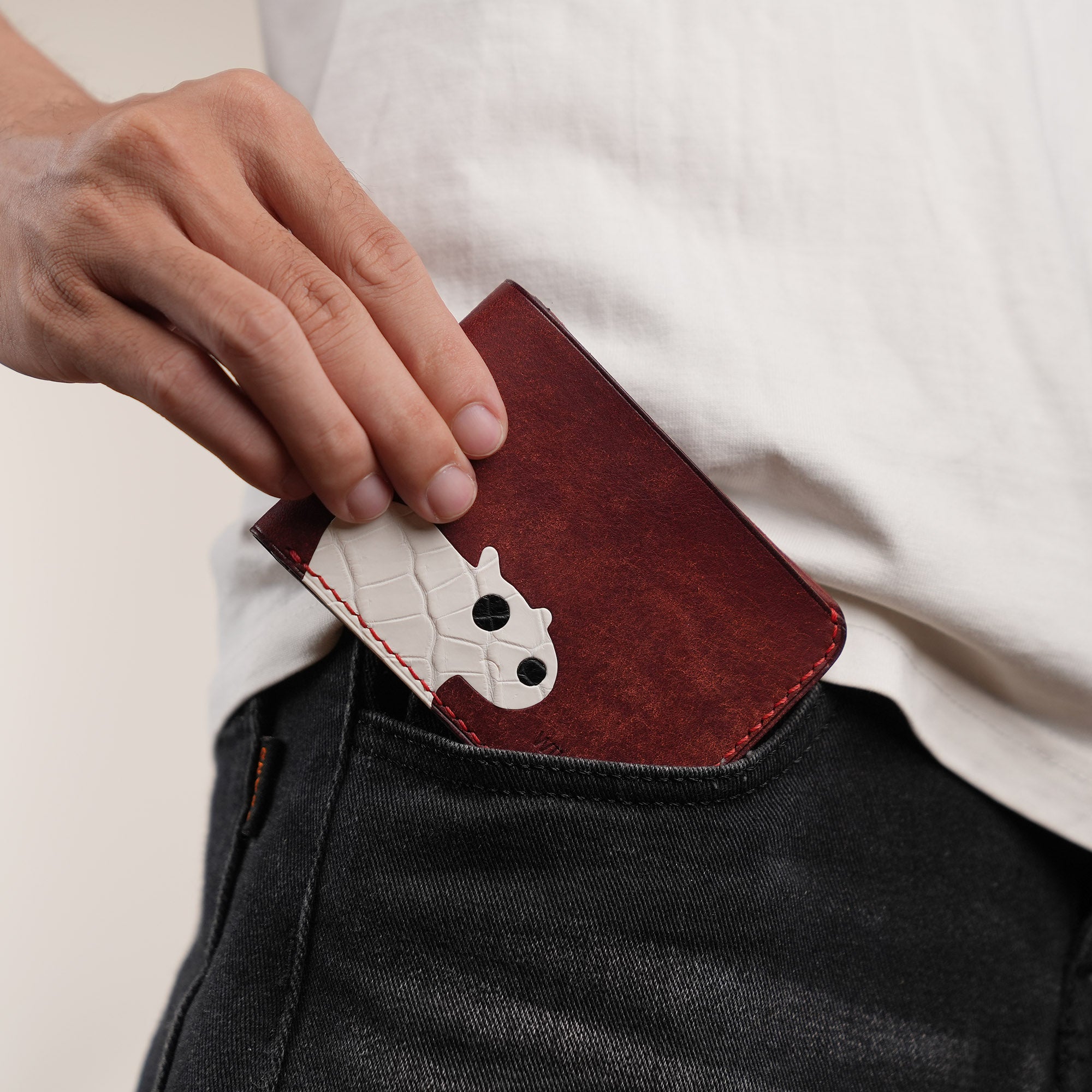 Burgundy Leather Wing Bifold Wallet - Stupid Capybara