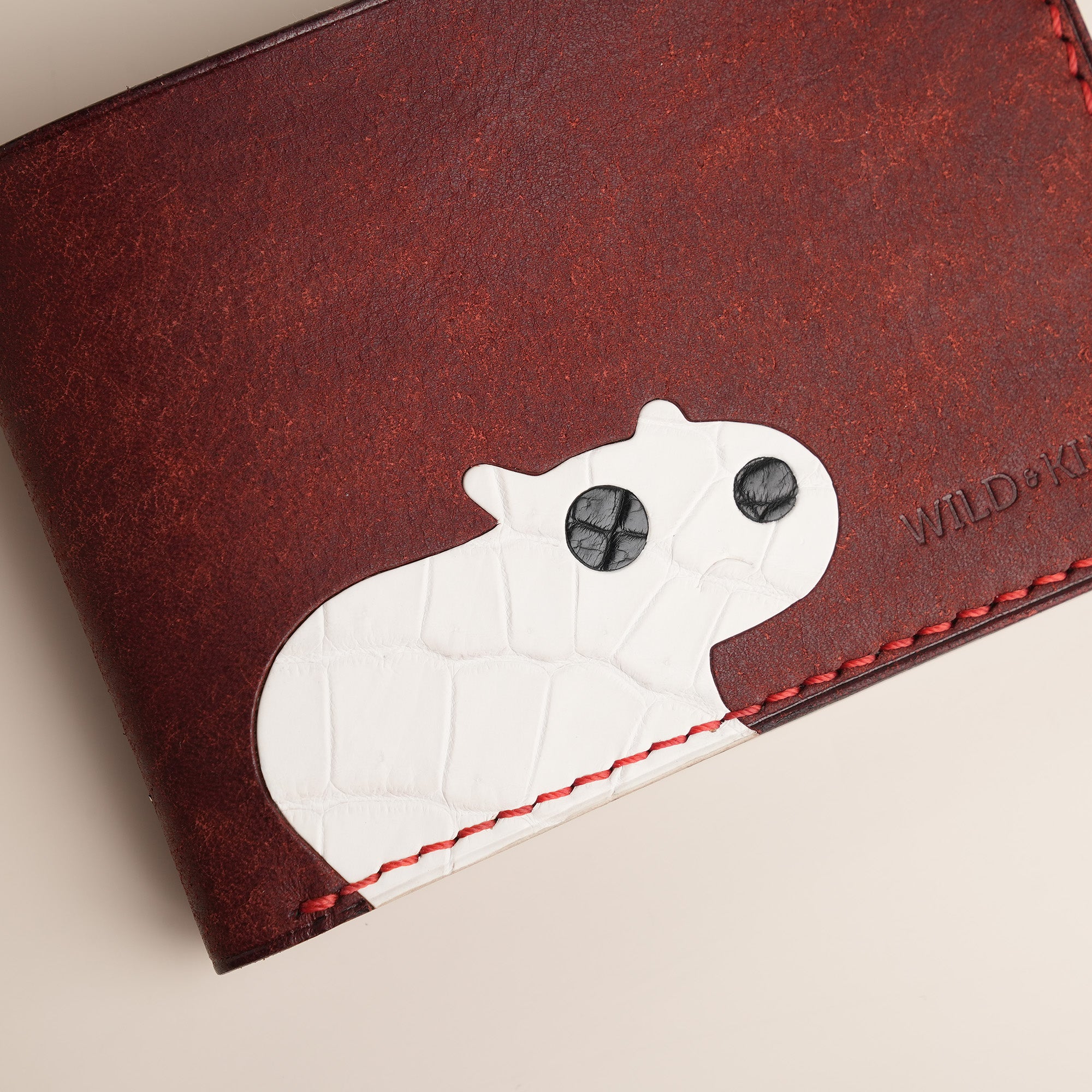 Burgundy Leather Wing Bifold Wallet - Stupid Capybara