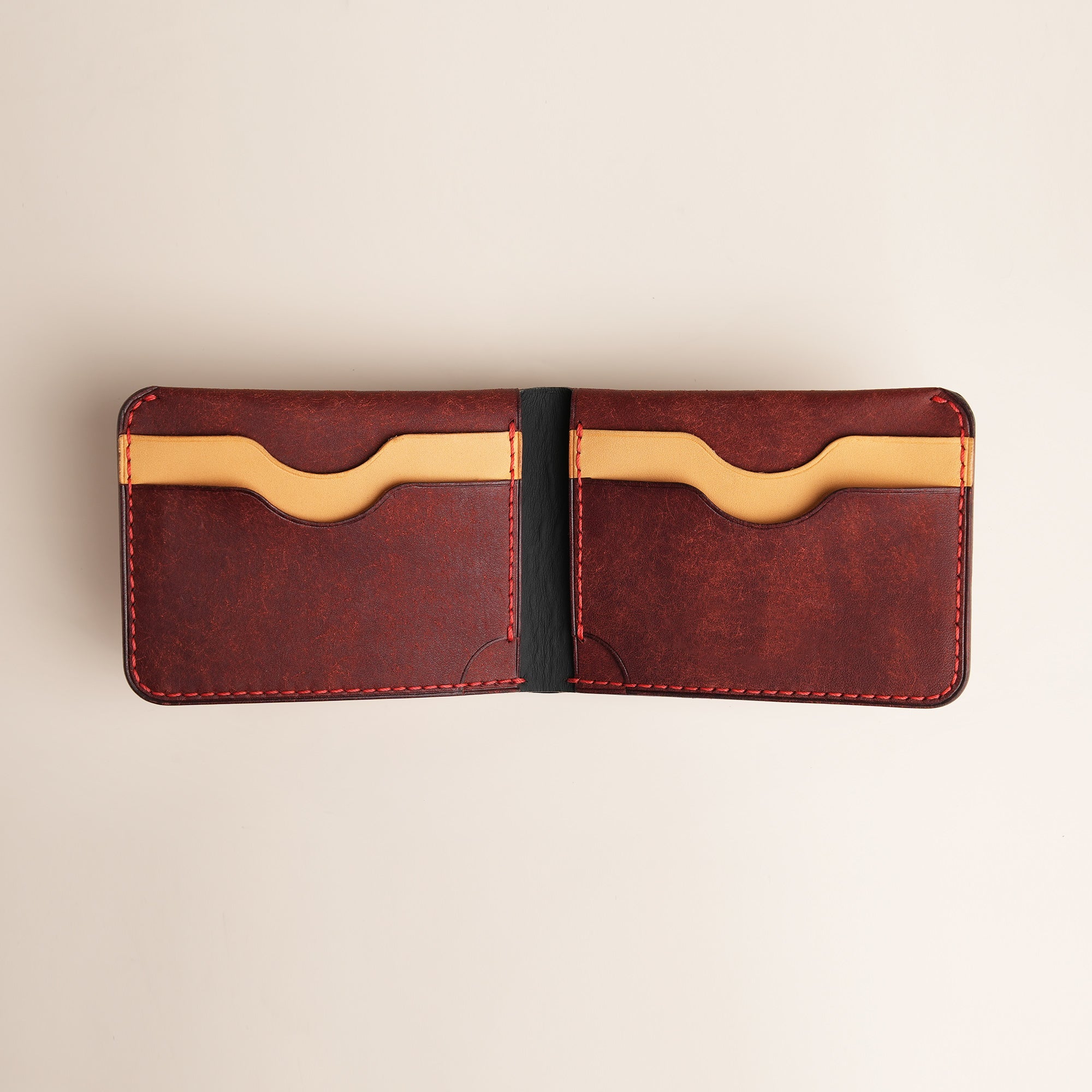 Burgundy Leather Wing Bifold Wallet - Stupid Capybara