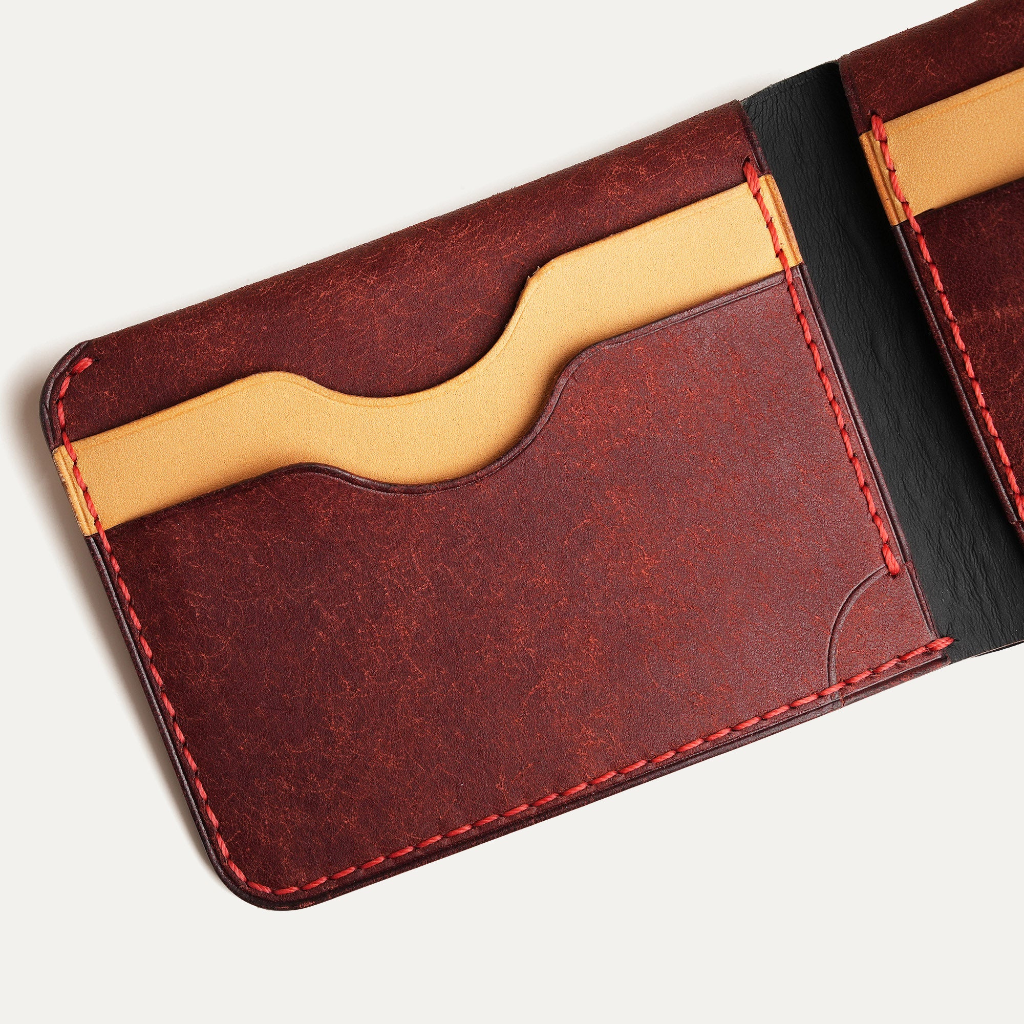 Burgundy Leather Wing Bifold Wallet - Stupid Capybara