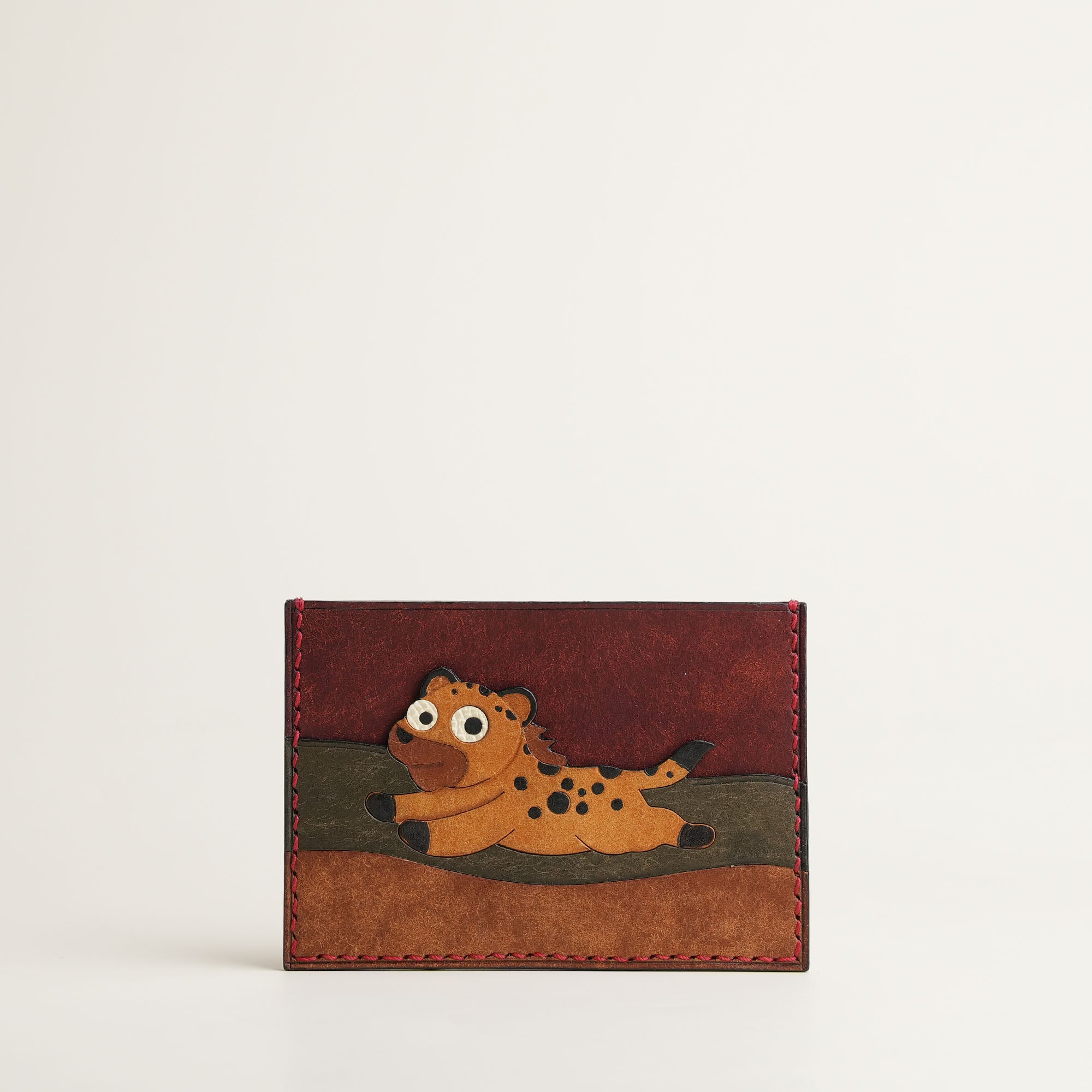 Burgundy Pueblo Leather Card Holder - Stupid Cheetah