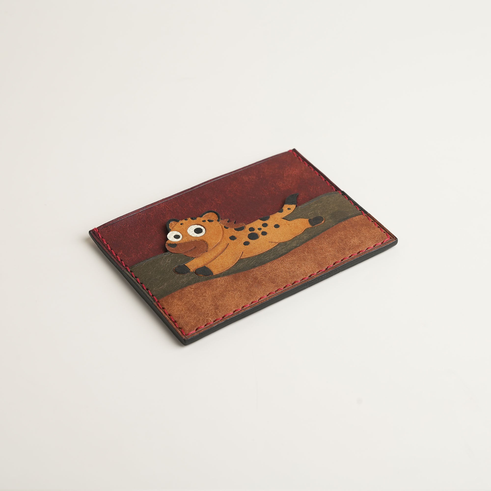 Burgundy Pueblo Leather Card Holder - Stupid Cheetah