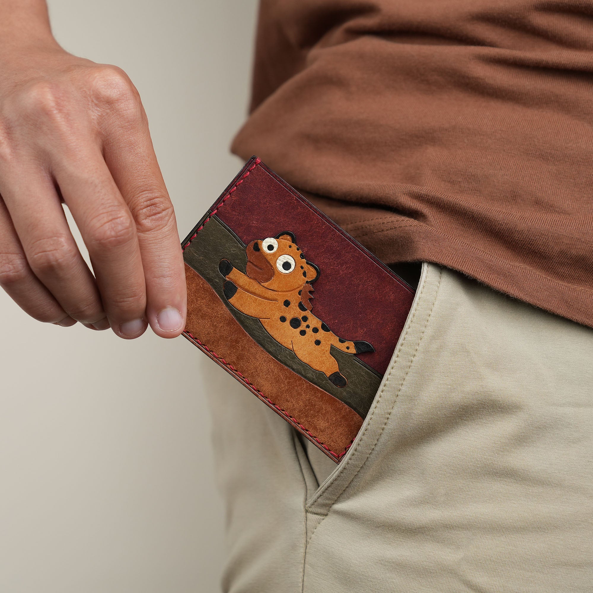 Burgundy Pueblo Leather Card Holder - Stupid Cheetah