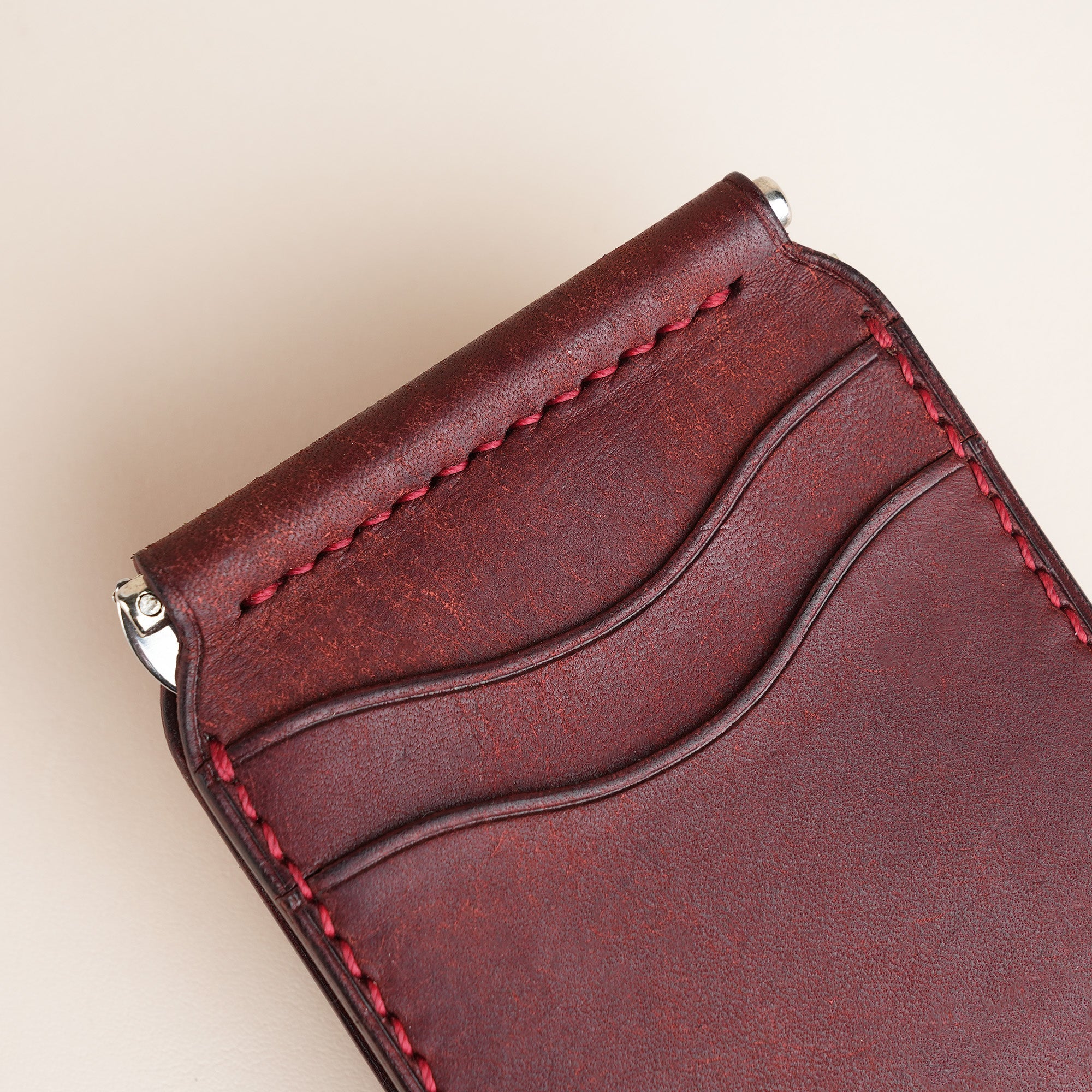Burgundy Pueblo Leather Classic Money Clip
