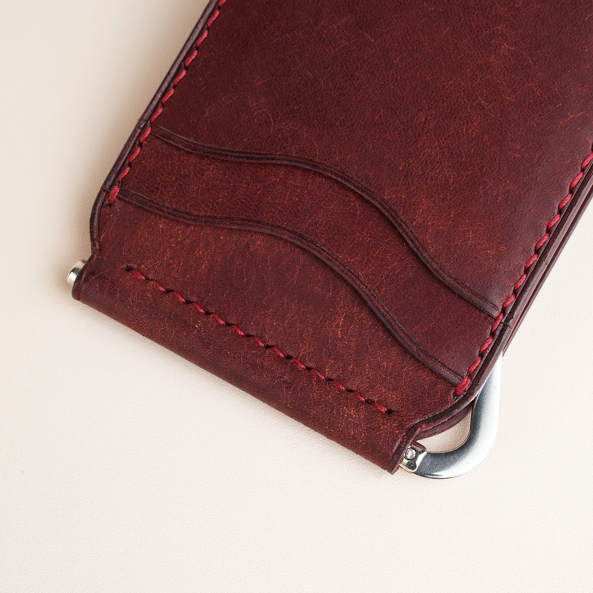 Burgundy Pueblo Leather Classic Money Clip