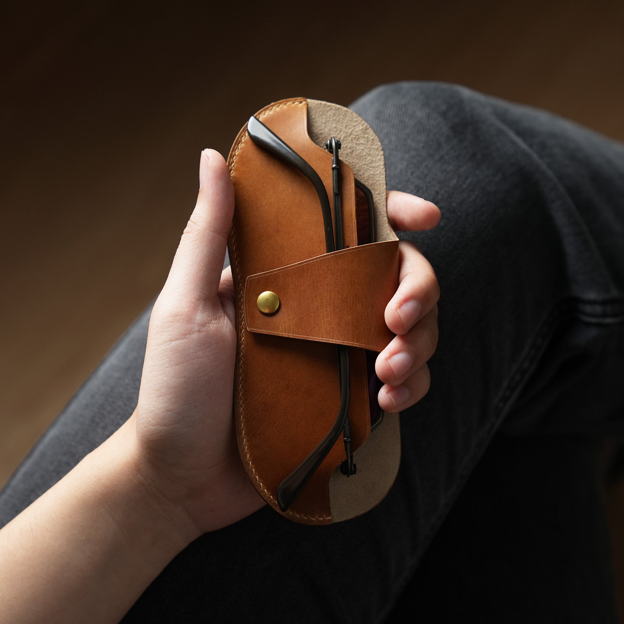 Navy Buttero Leather Glasses Case