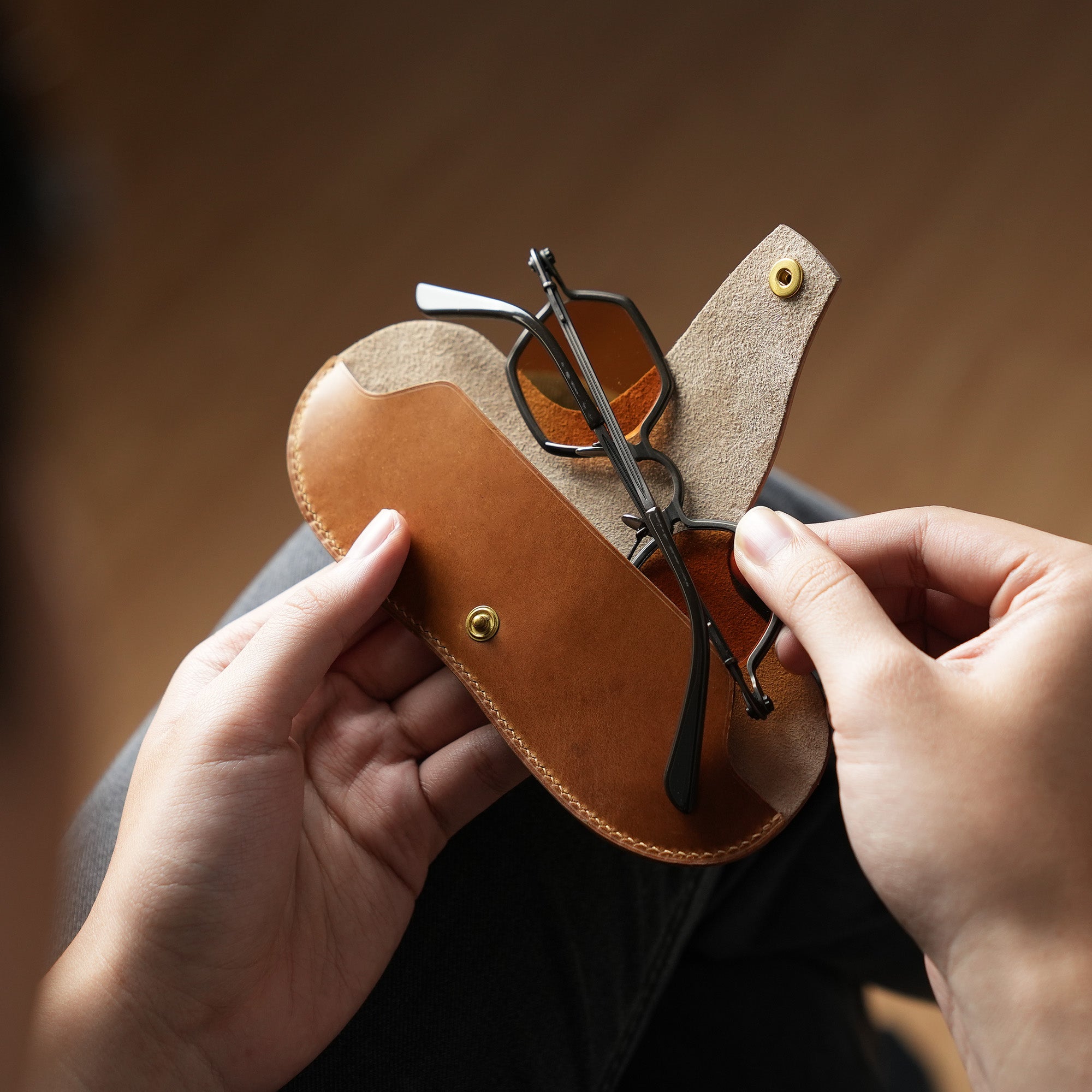 Black Buttero Leather Glasses Case