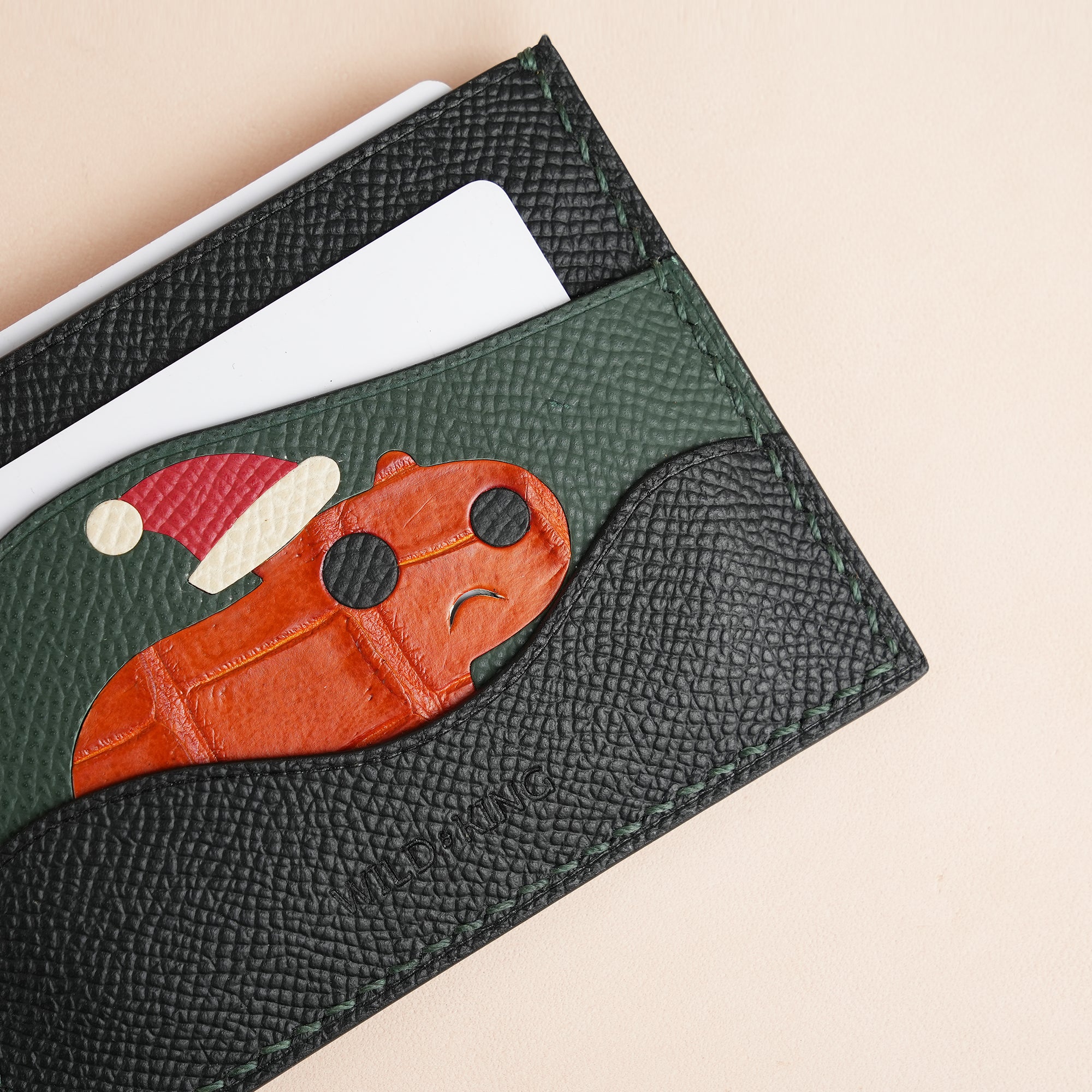 Christmas Epsom Leather Card Holder - Capybara
