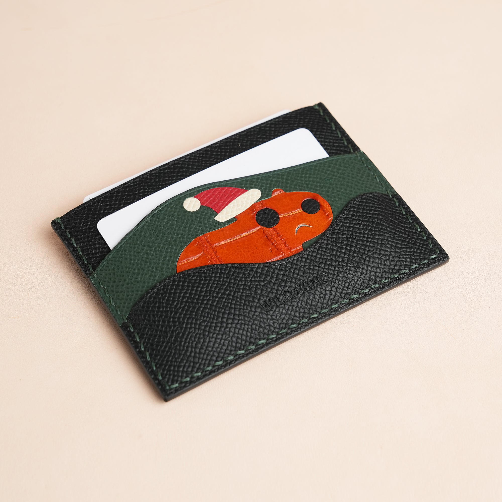 Christmas Epsom Leather Card Holder - Capybara