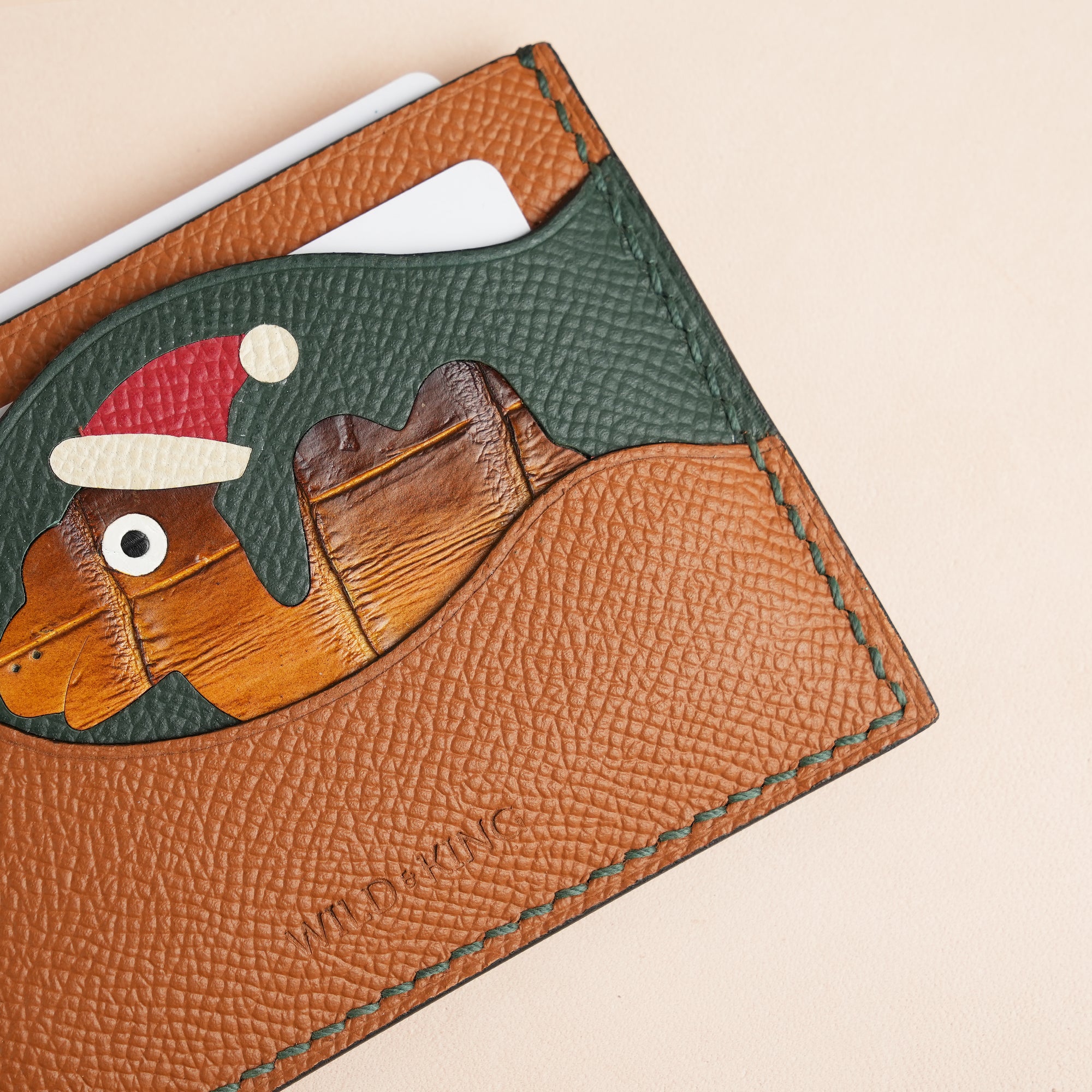 Christmas Epsom Leather Card Holder - Camelo