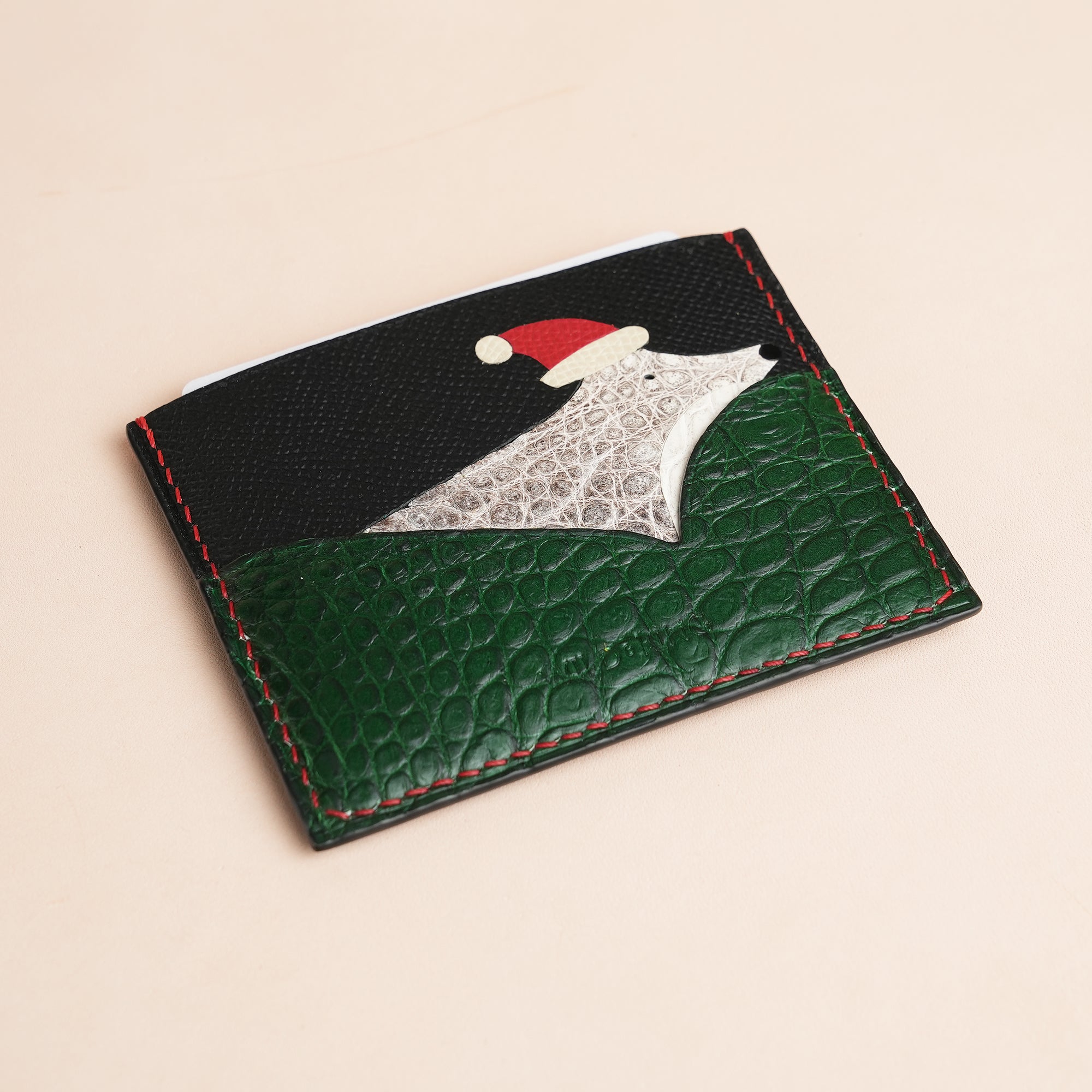 Epsom Leather Card Holder - Fox Christmas Design