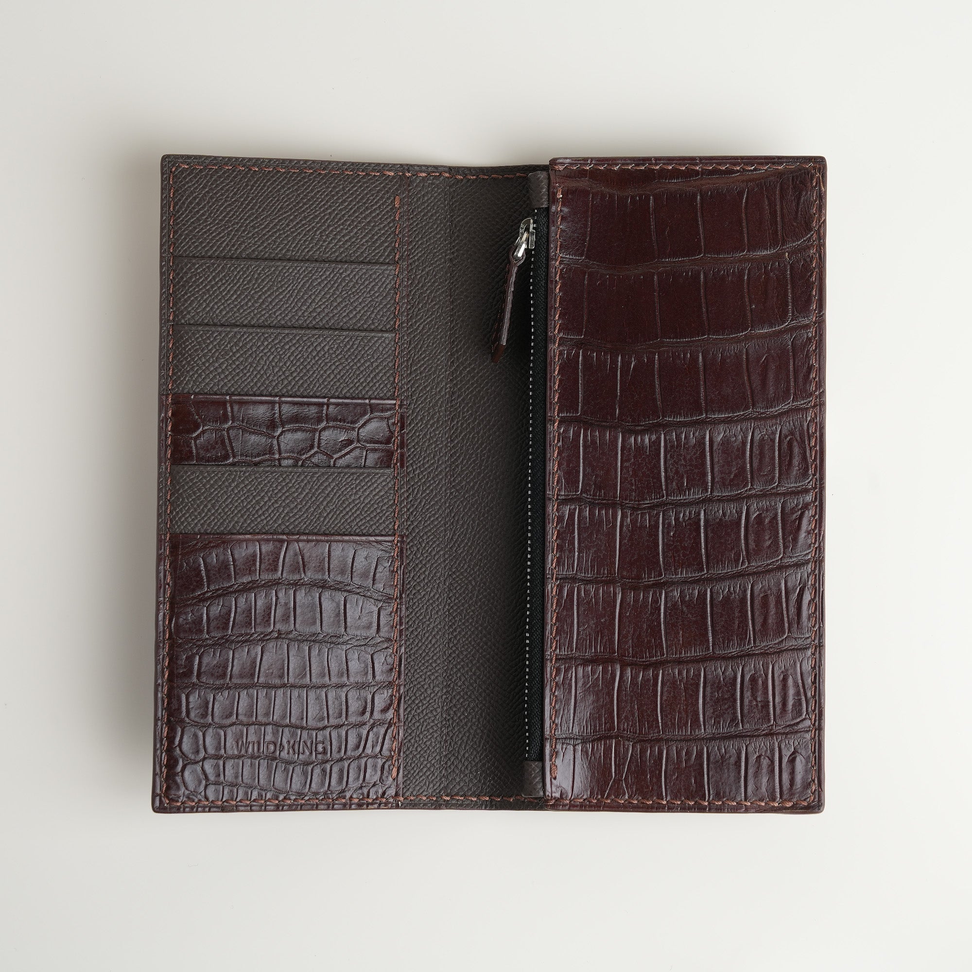 Choco Crocodile Leather Long Wallet