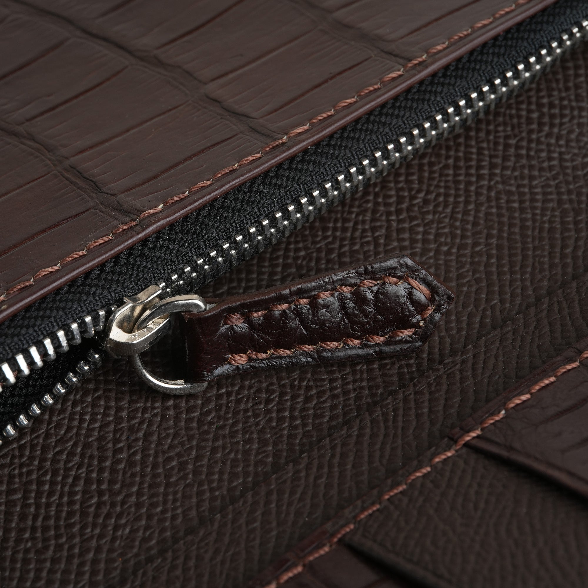 Choco Crocodile Leather Long Wallet