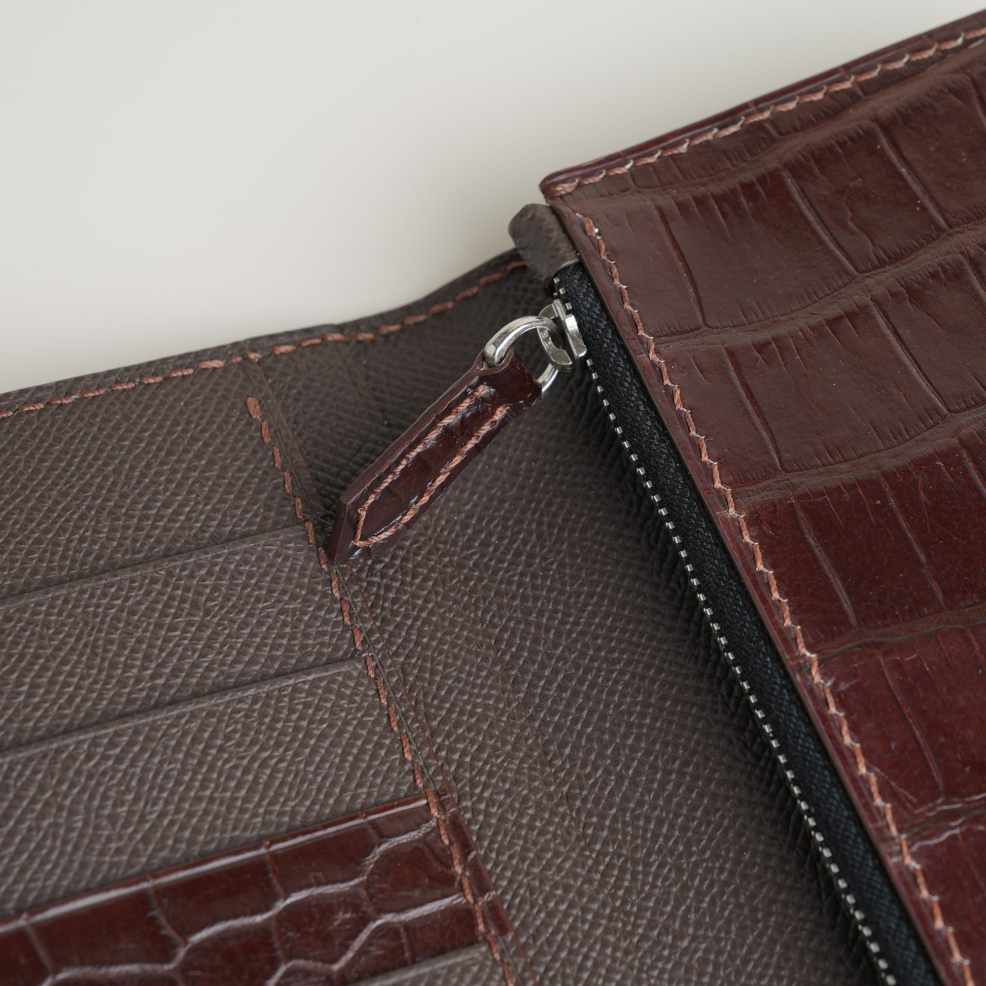 Choco Crocodile Leather Long Wallet