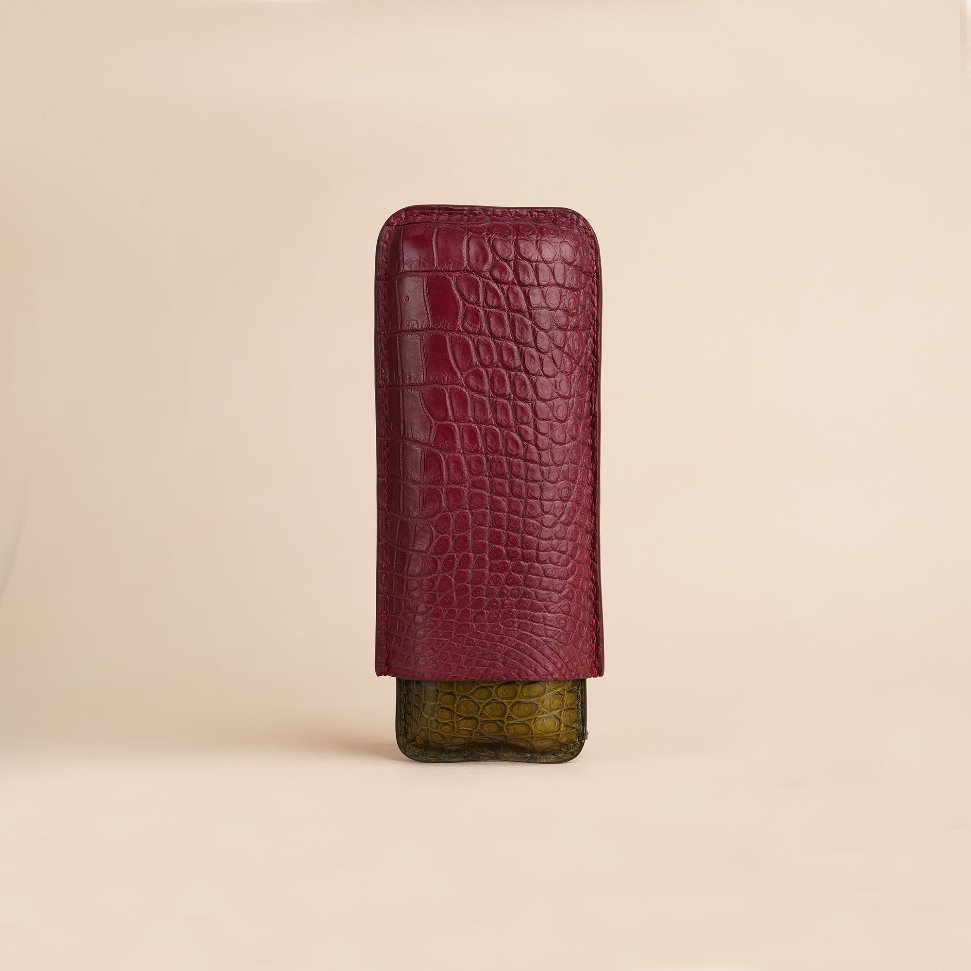 Burgundy mix Olive Alligator Leather Cigarettes Case Holder
