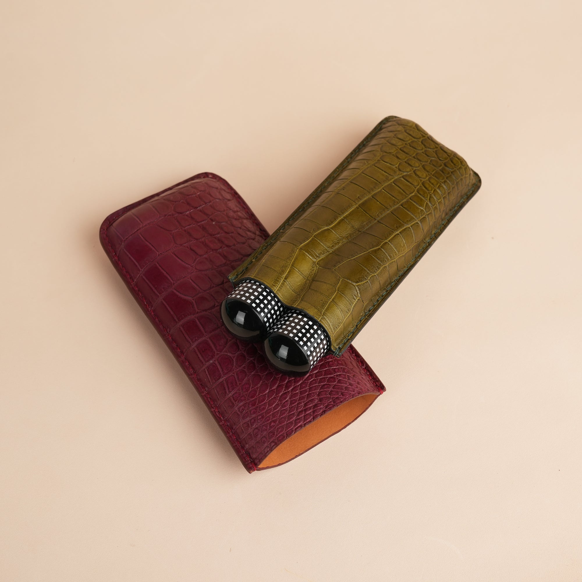 Burgundy mix Olive Alligator Leather Cigarettes Case Holder