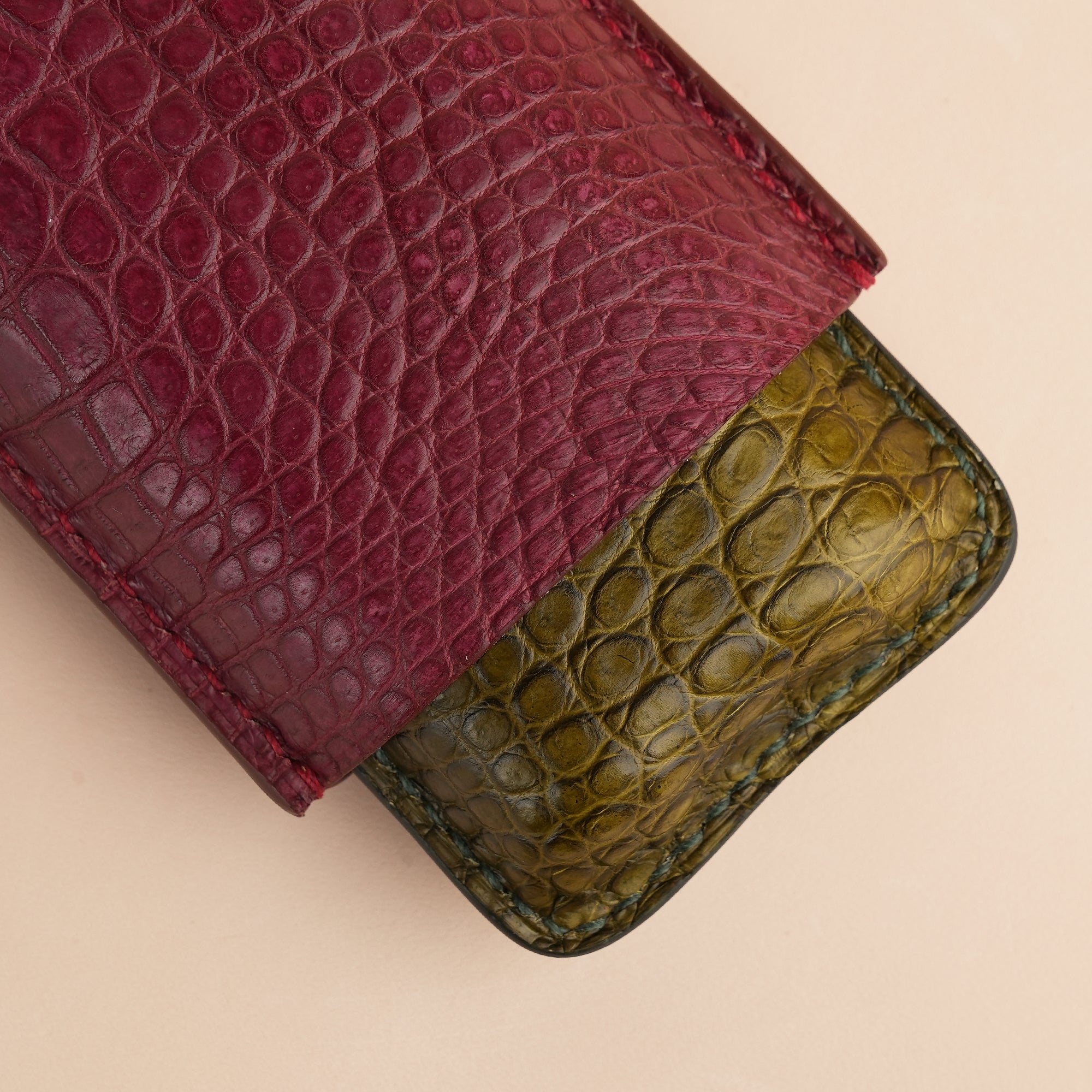 Burgundy mix Olive Alligator Leather Cigarettes Case Holder