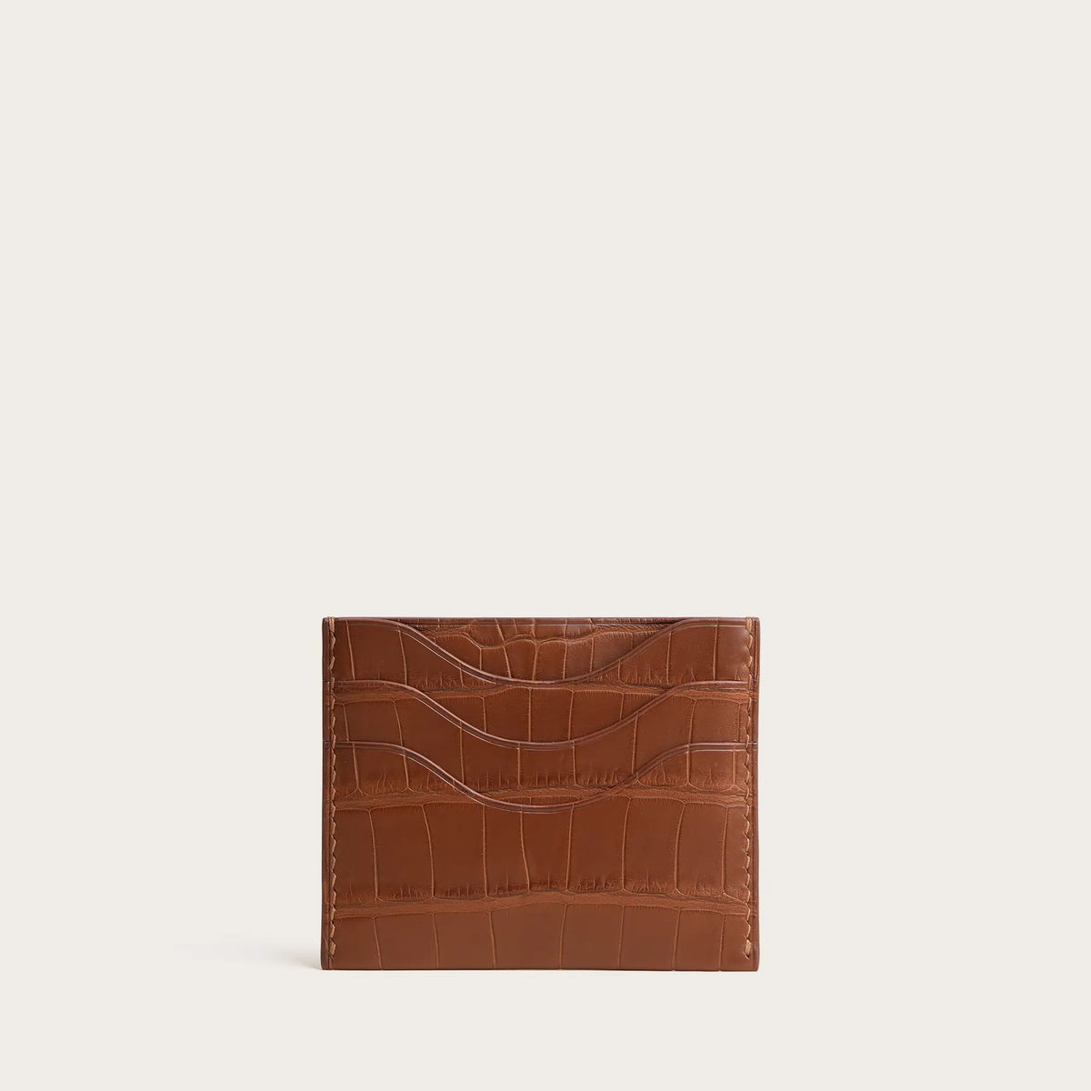 Cognac Alligator Leather Card Holder - Sinuous Lines