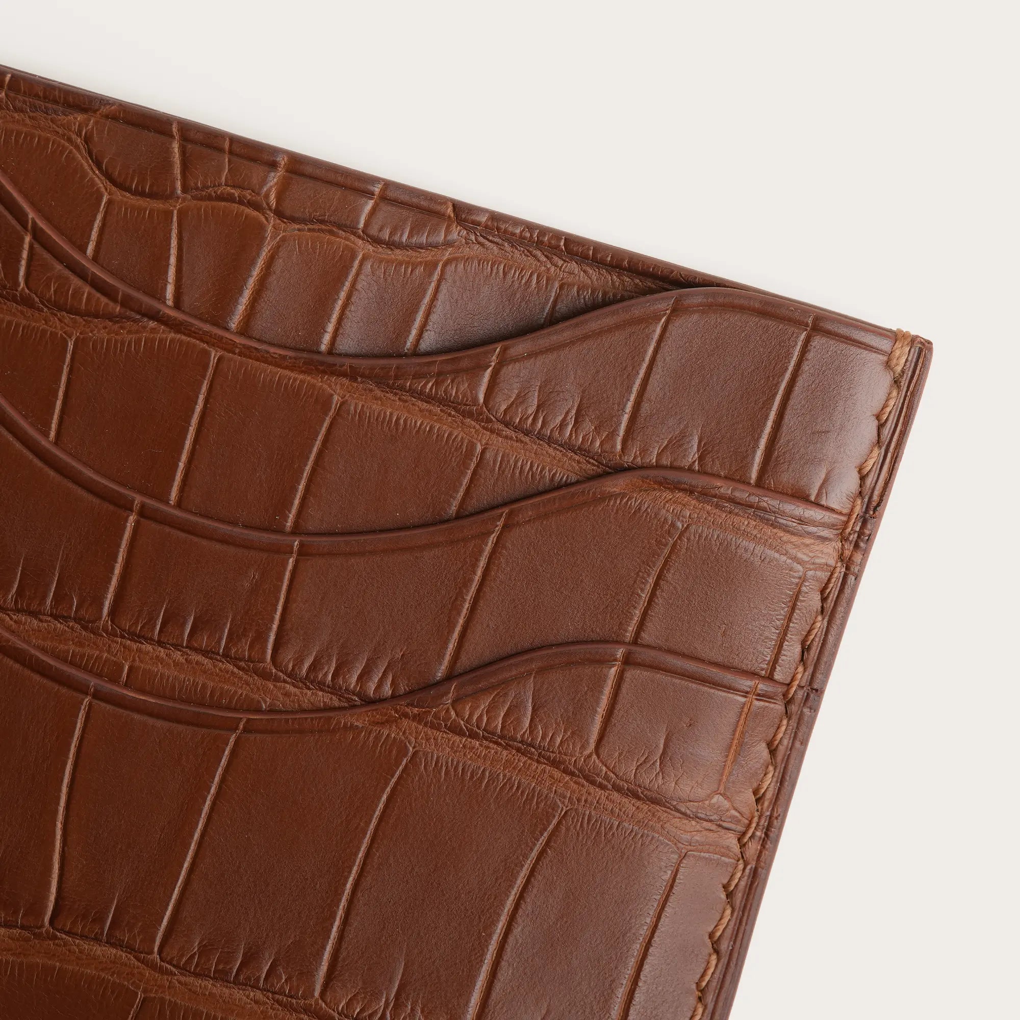 Cognac Alligator Leather Card Holder - Sinuous Lines