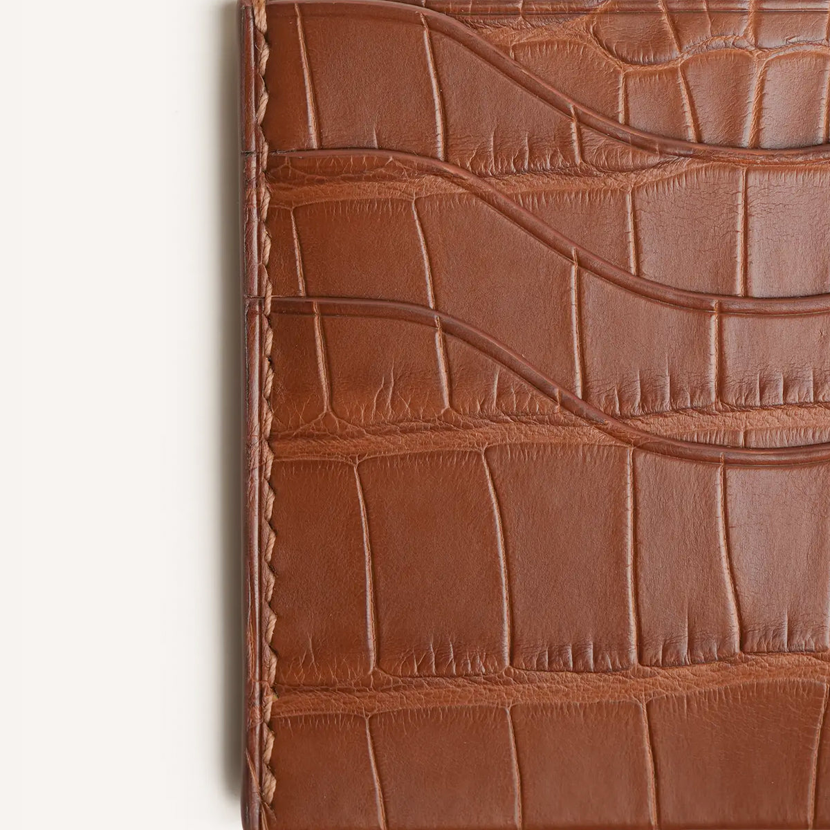 Cognac Alligator Leather Card Holder - Sinuous Lines
