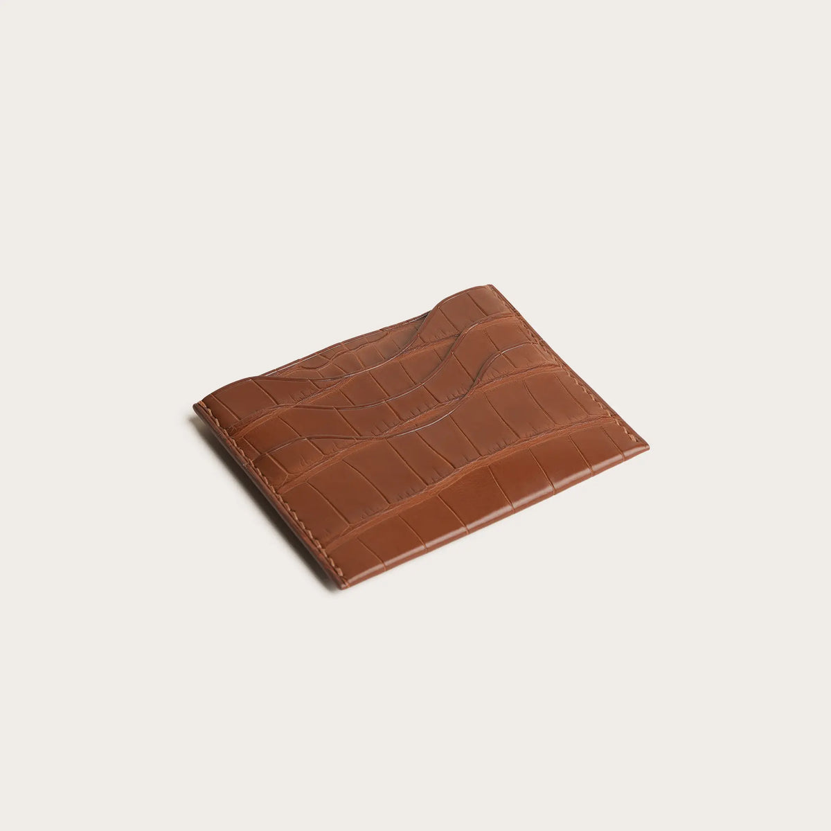 Cognac Alligator Leather Card Holder - Sinuous Lines