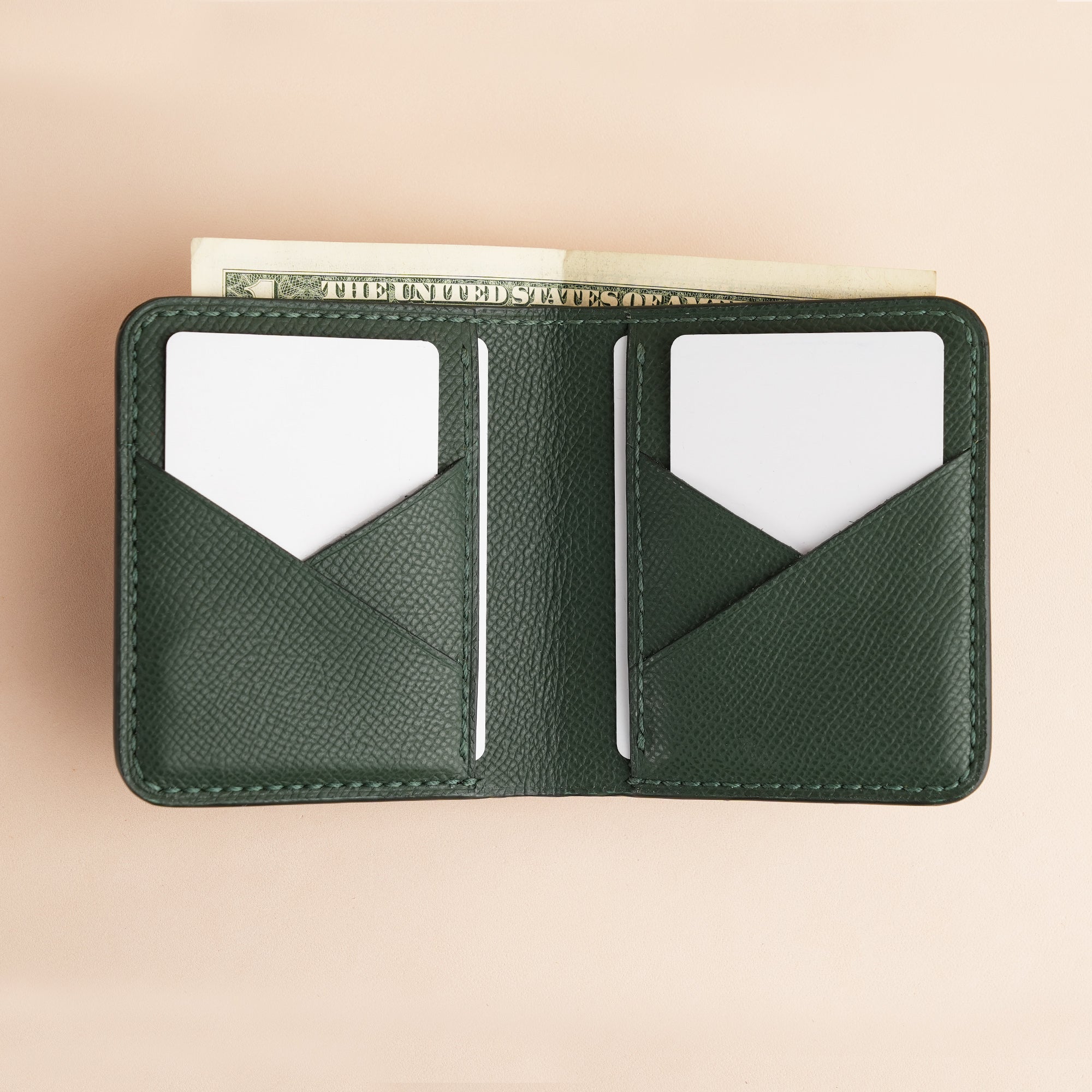 Square Shape Green Crocodile Leather Bifold Wallet - Patina Finish
