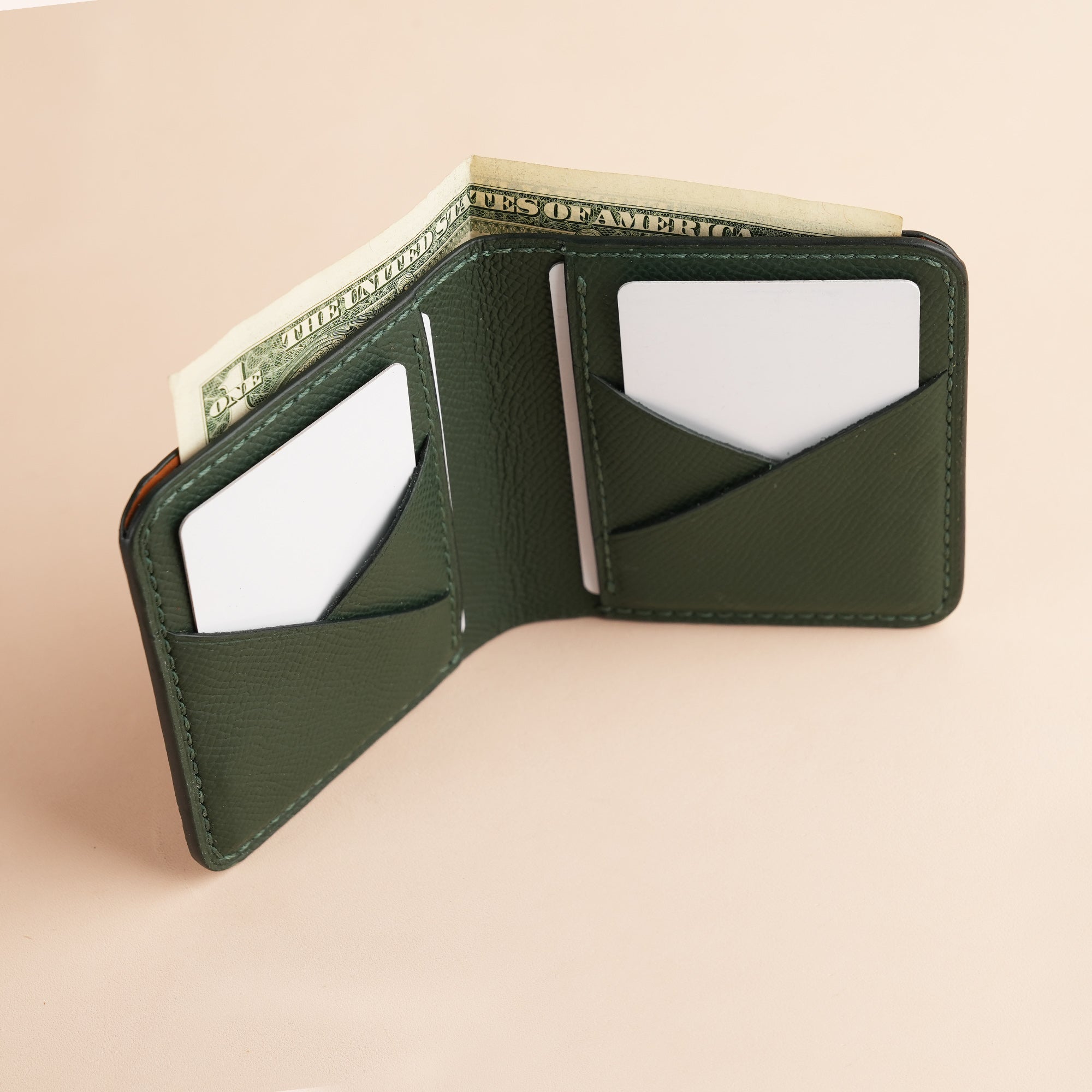Square Shape Green Crocodile Leather Bifold Wallet - Patina Finish