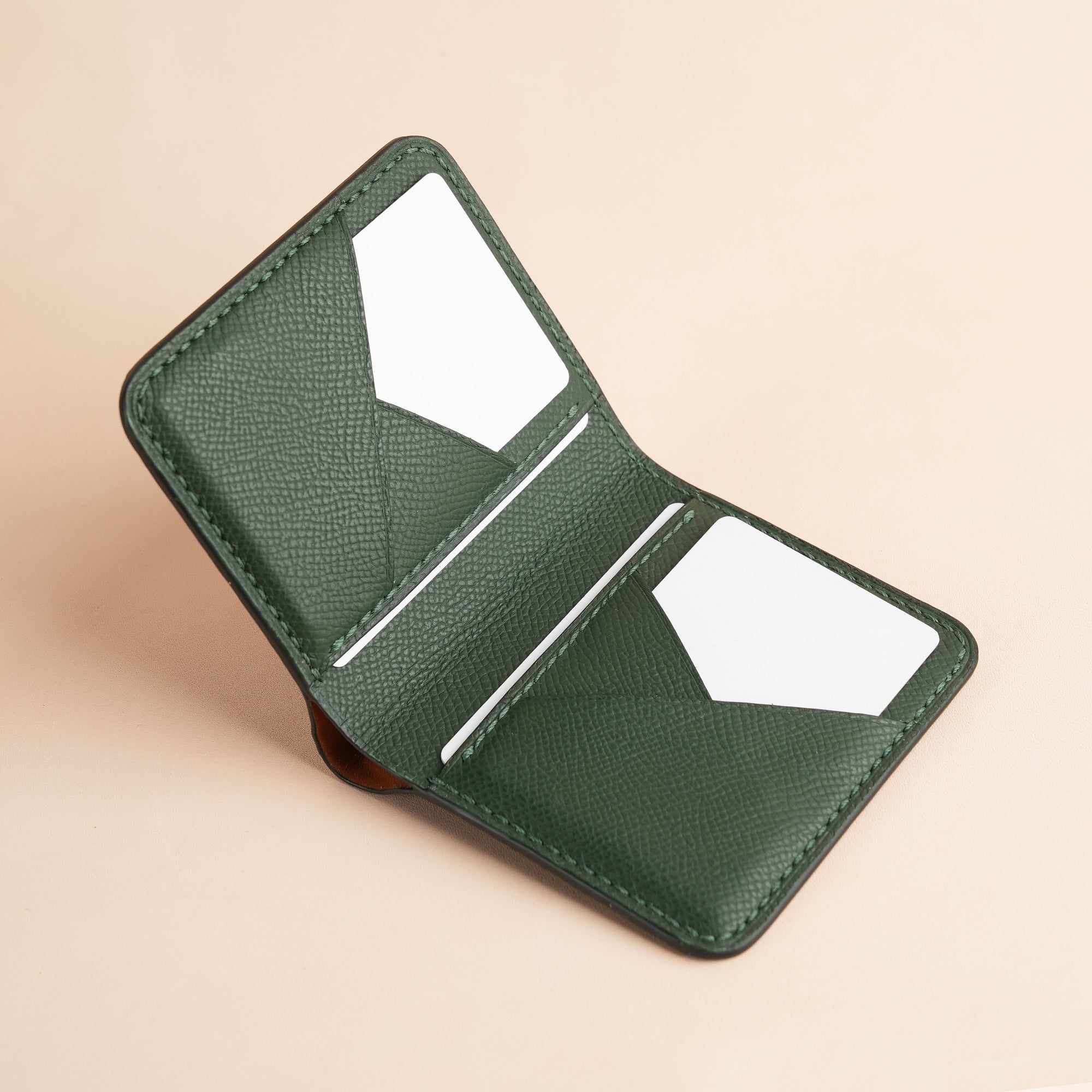 Square Shape Green Crocodile Leather Bifold Wallet - Patina Finish