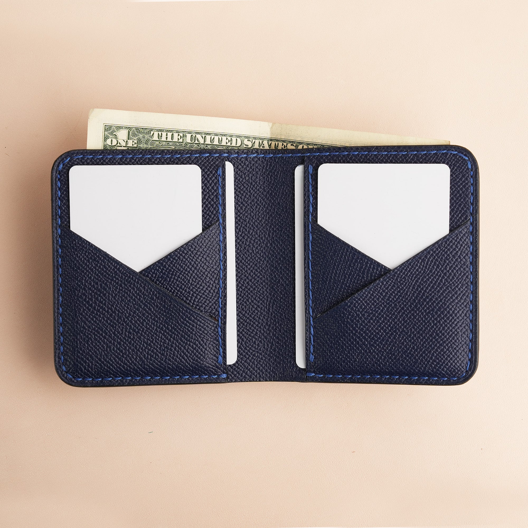 Square Shape Navy Crocodile Leather Bifold Wallet - Patina Finish