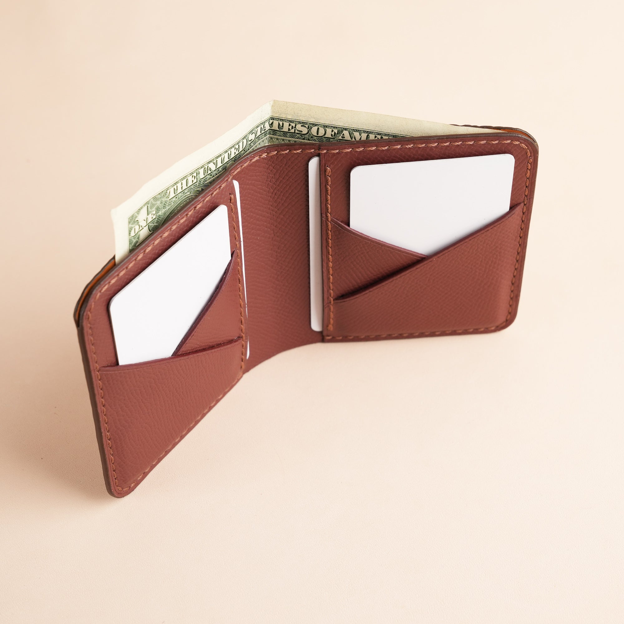 Square Shape Brown Crocodile Leather Bifold Wallet - Patina Finish