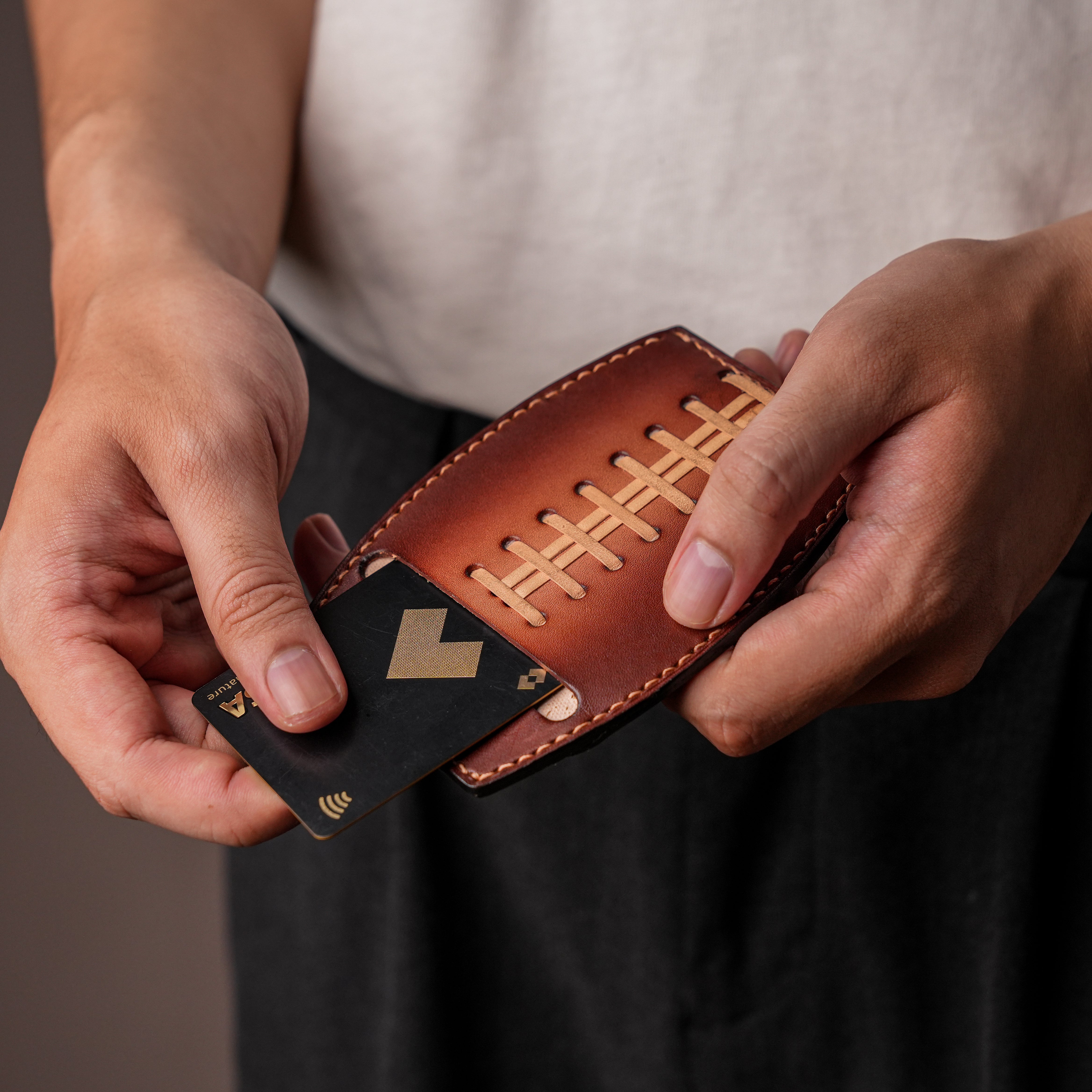 Minimalist Yellow Leather Card Holder - American Football