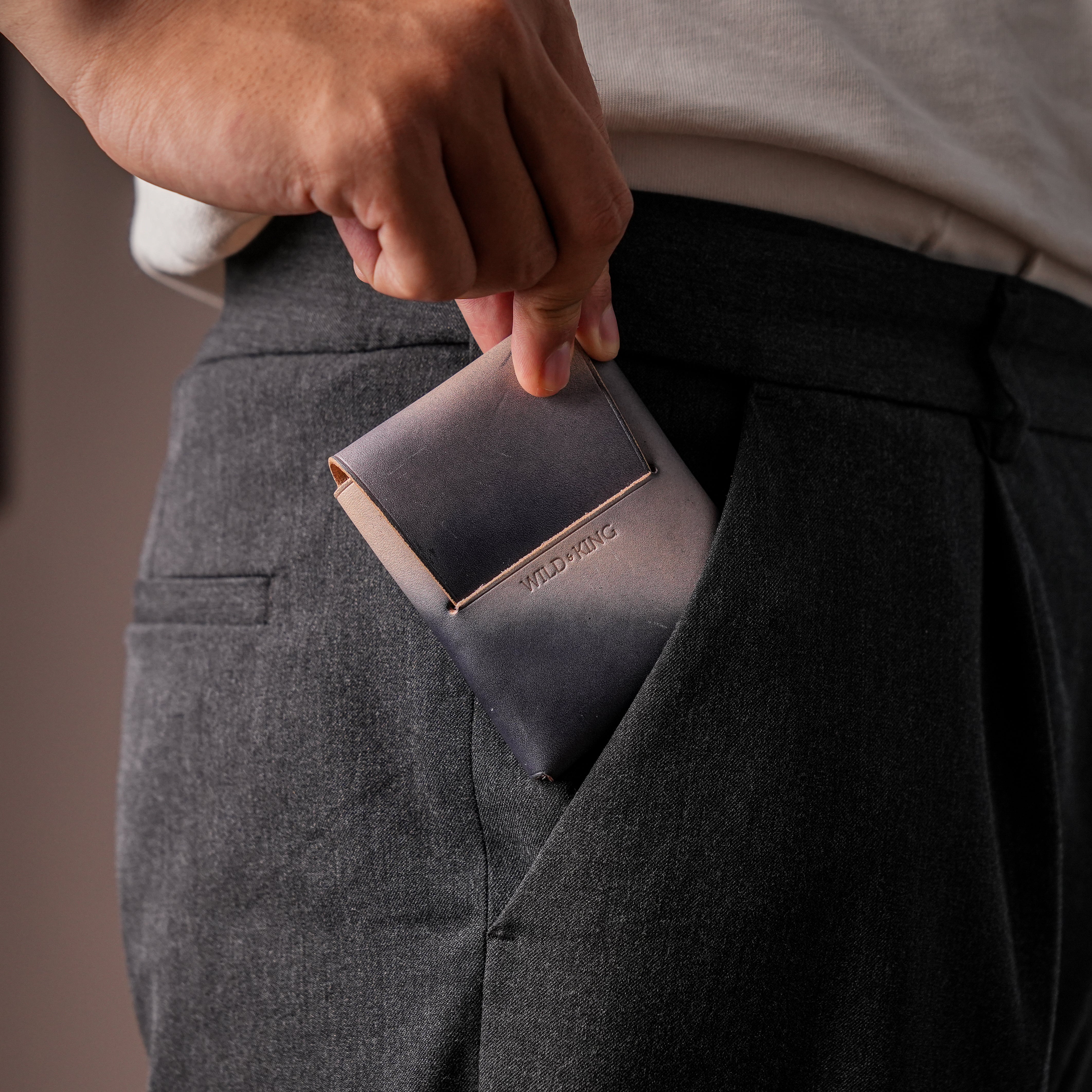Minimalist Purple Leather Snap Card Wallet - Origami