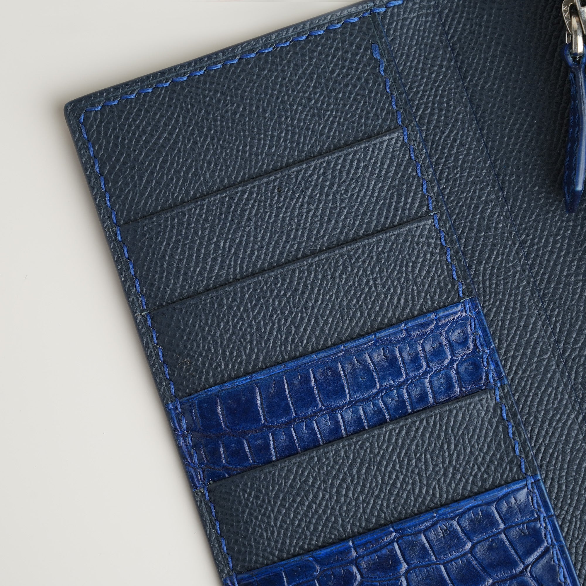 Dark Blue Crocodile Leather Long Wallet