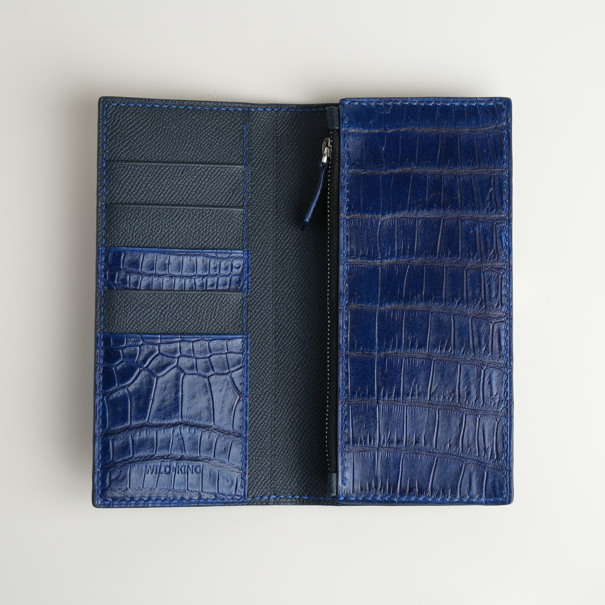 Dark Blue Crocodile Leather Long Wallet