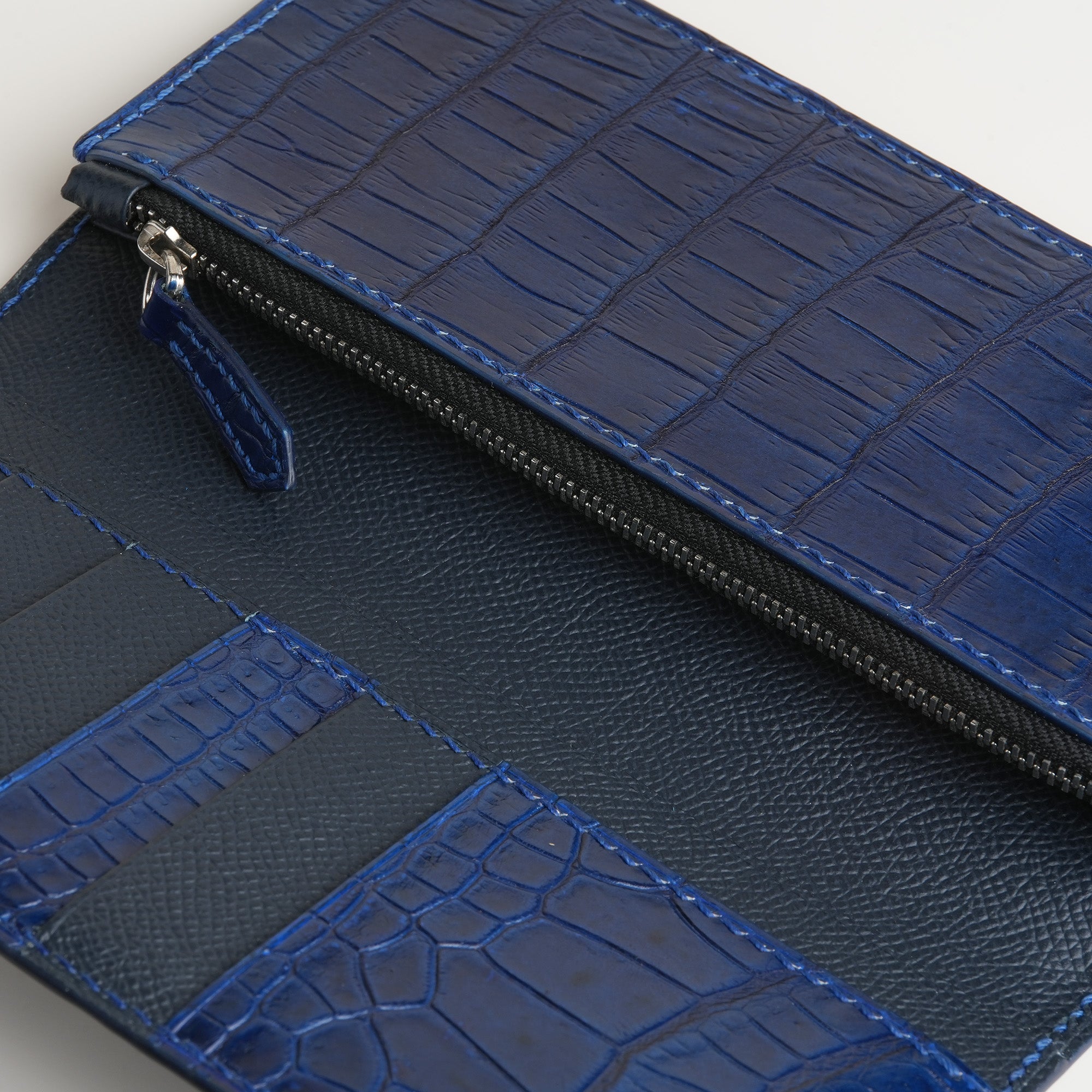 Dark Blue Crocodile Leather Long Wallet