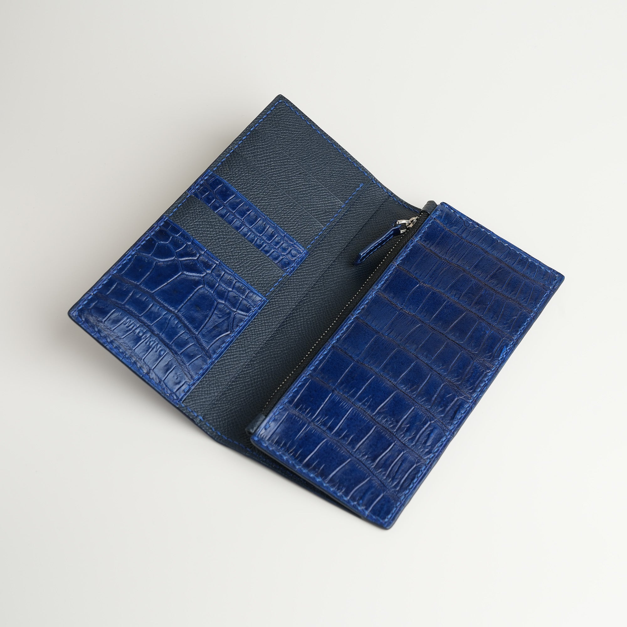 Dark Blue Crocodile Leather Long Wallet