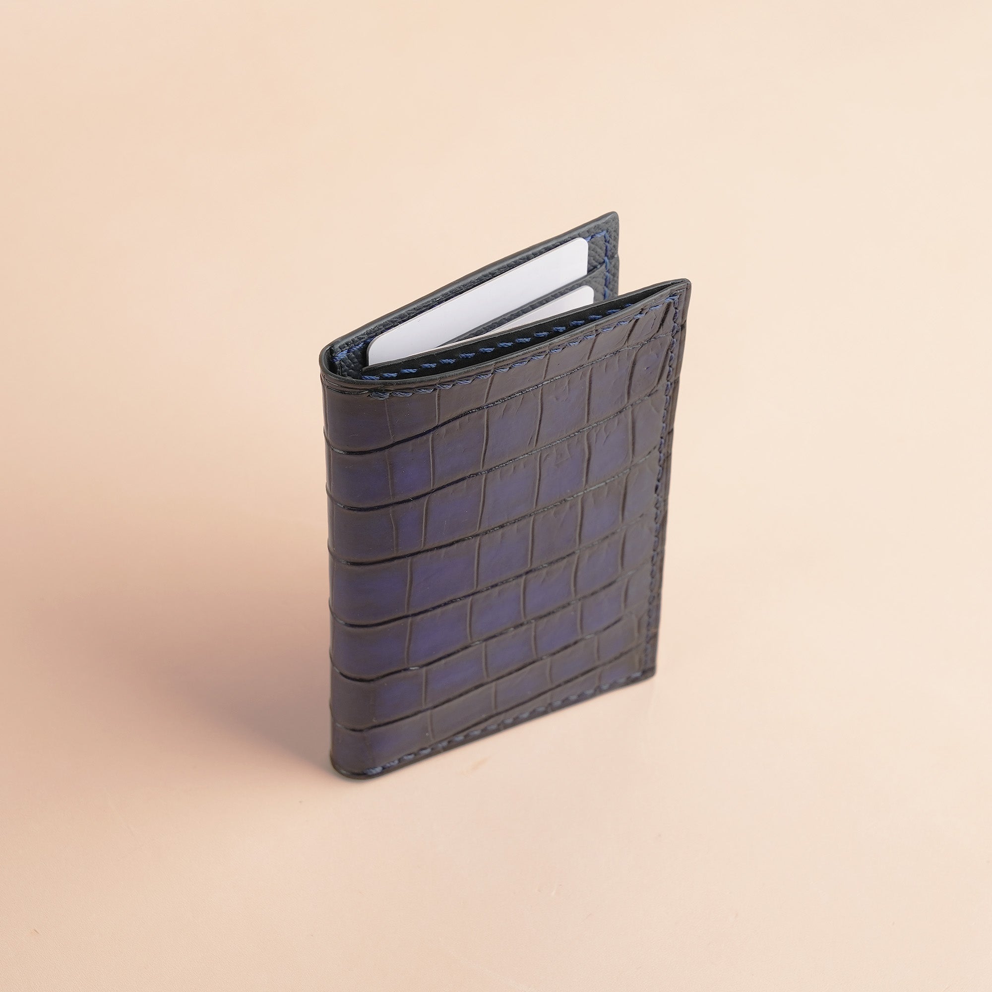 Dark Blue Crocodile mix Epsom Leather Bifold Wallet